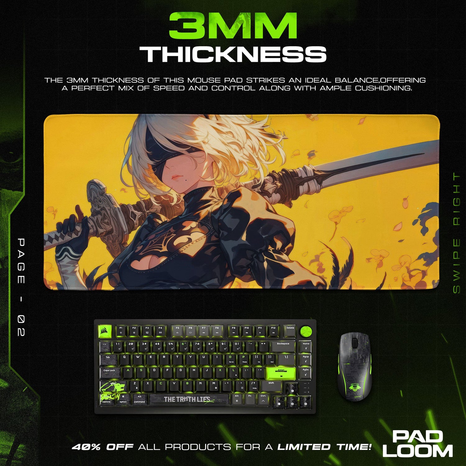2B Nier Automata Mouse Pad, Katana Warrior Gaming Desk Mat Padloom