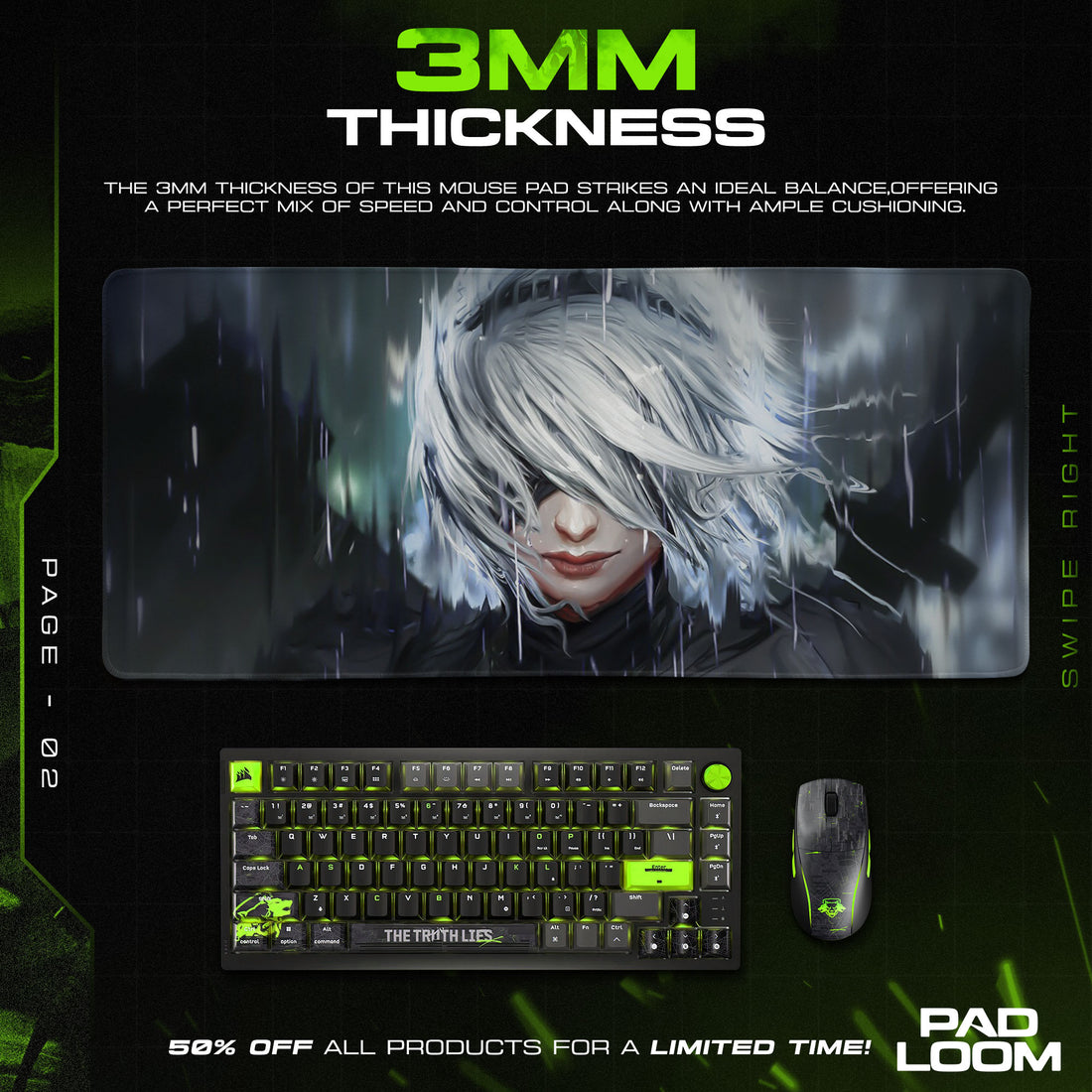 2B Rain Portrait Mouse Pad, Anime Nier Gaming Desk Mat