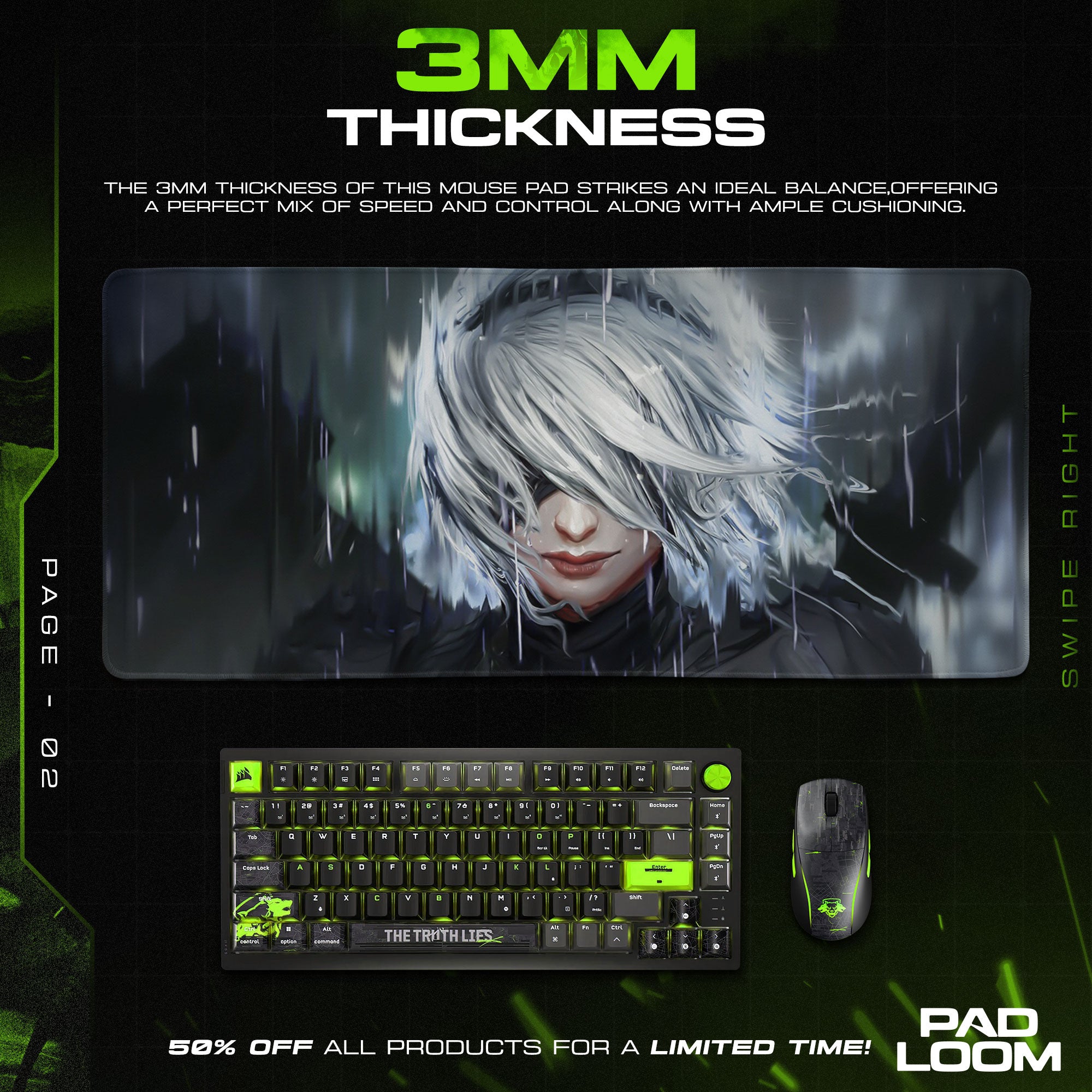 2B Rain Portrait Mouse Pad, Anime Nier Gaming Desk Mat