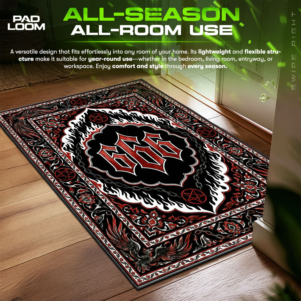 Detailed close-up of Hellfire rug pattern