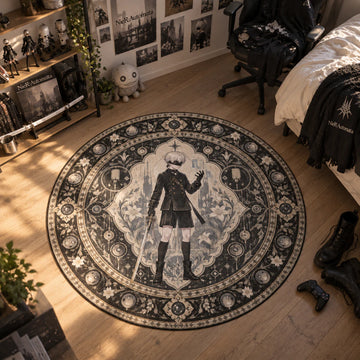 9S Monochrome Round Rug - NieR Chair Mat