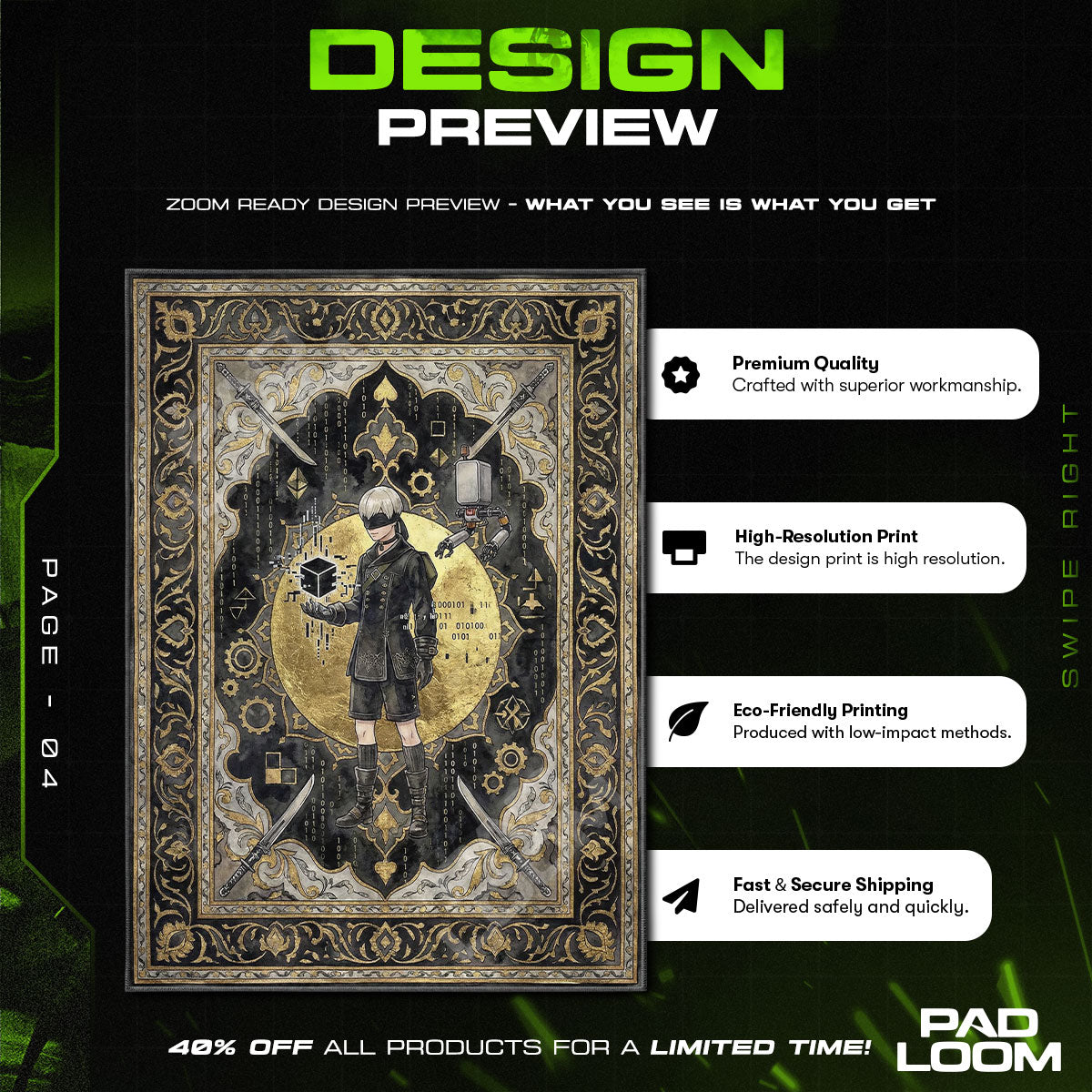 9S Scanner Tarot Rug - Nier Automata Chair Mat