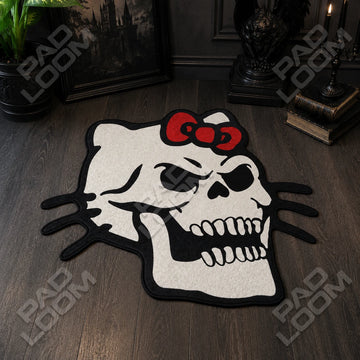 Hello Kitty Skull shaped area rug, die-cut gothic rug