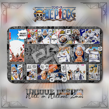 Garp Galaxy Impact One Piece playmat, black and white manga collage with built-in zones, 24 x 14 in TCG mat