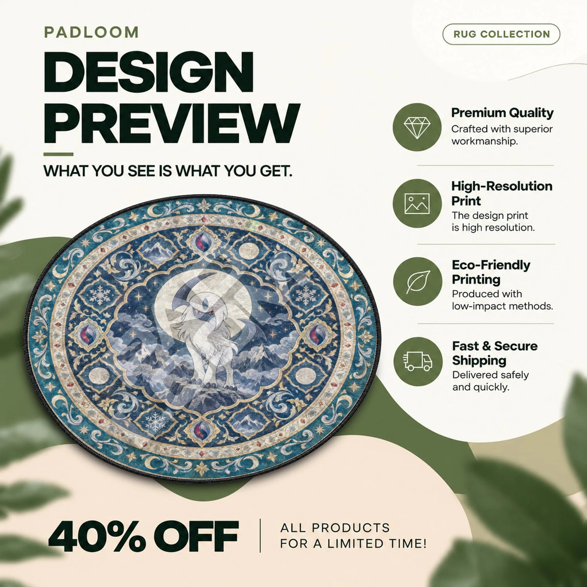 Absol Moonlit Pokemon round rug full design preview