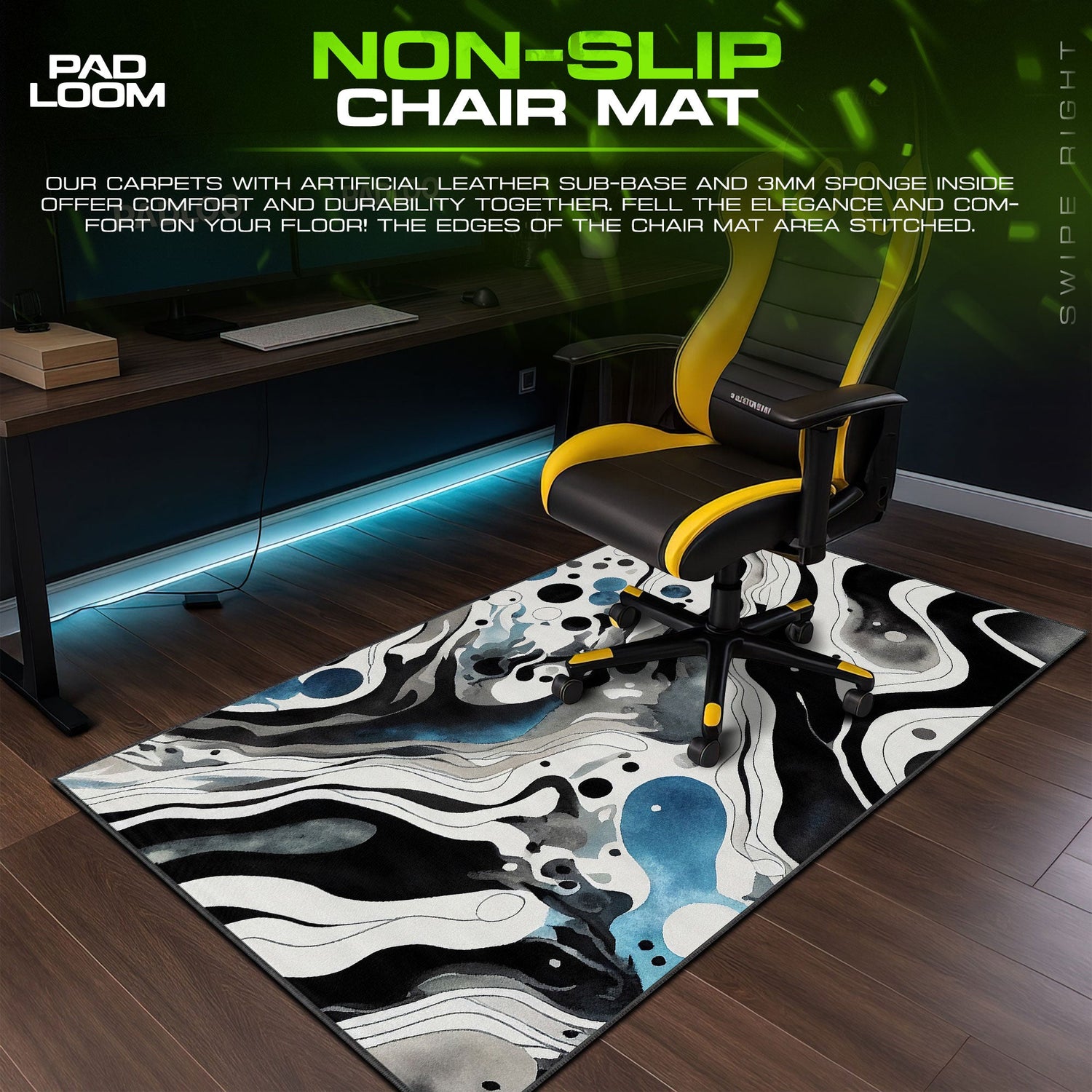Abstract Black White Waves Mouse Pad, Artistic Gamer Desk Mat Padloom