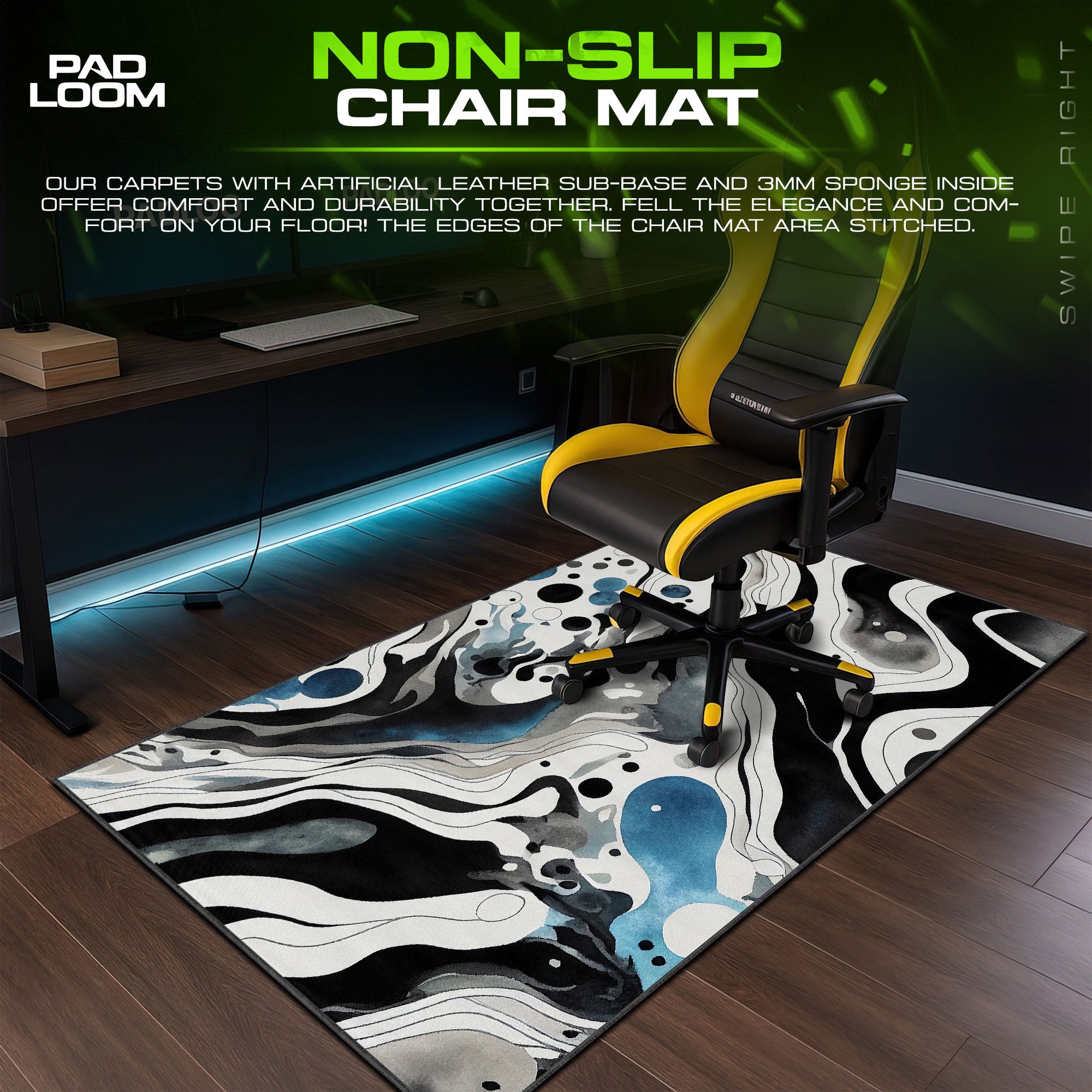 Abstract Black White Waves Mouse Pad, Artistic Gamer Desk Mat