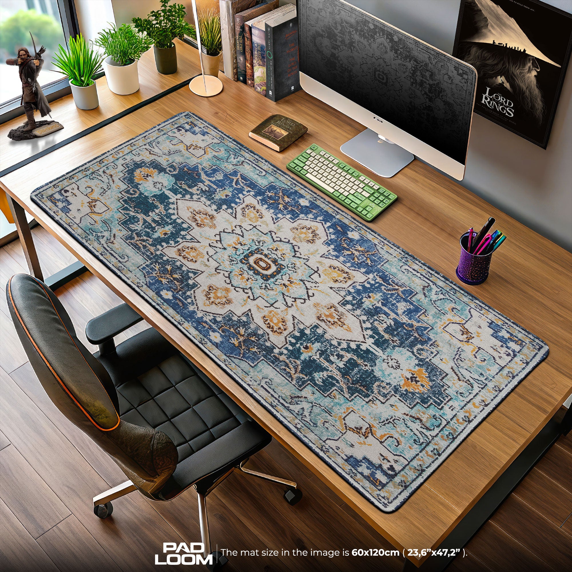 Abstract Blue Mandala Mouse Pad, Artistic Desk Mat