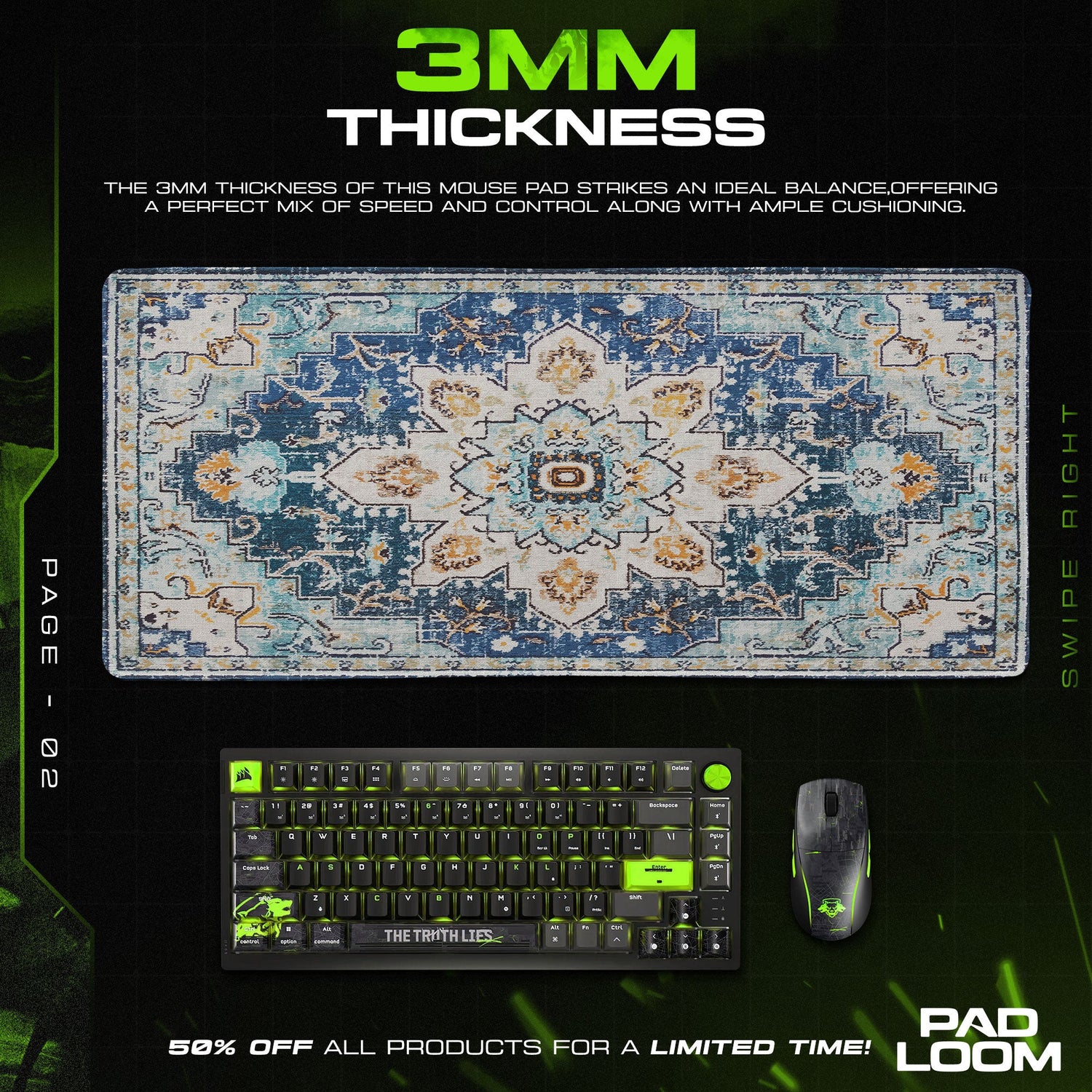 Abstract Blue Mandala Mouse Pad, Artistic Desk Mat Padloom