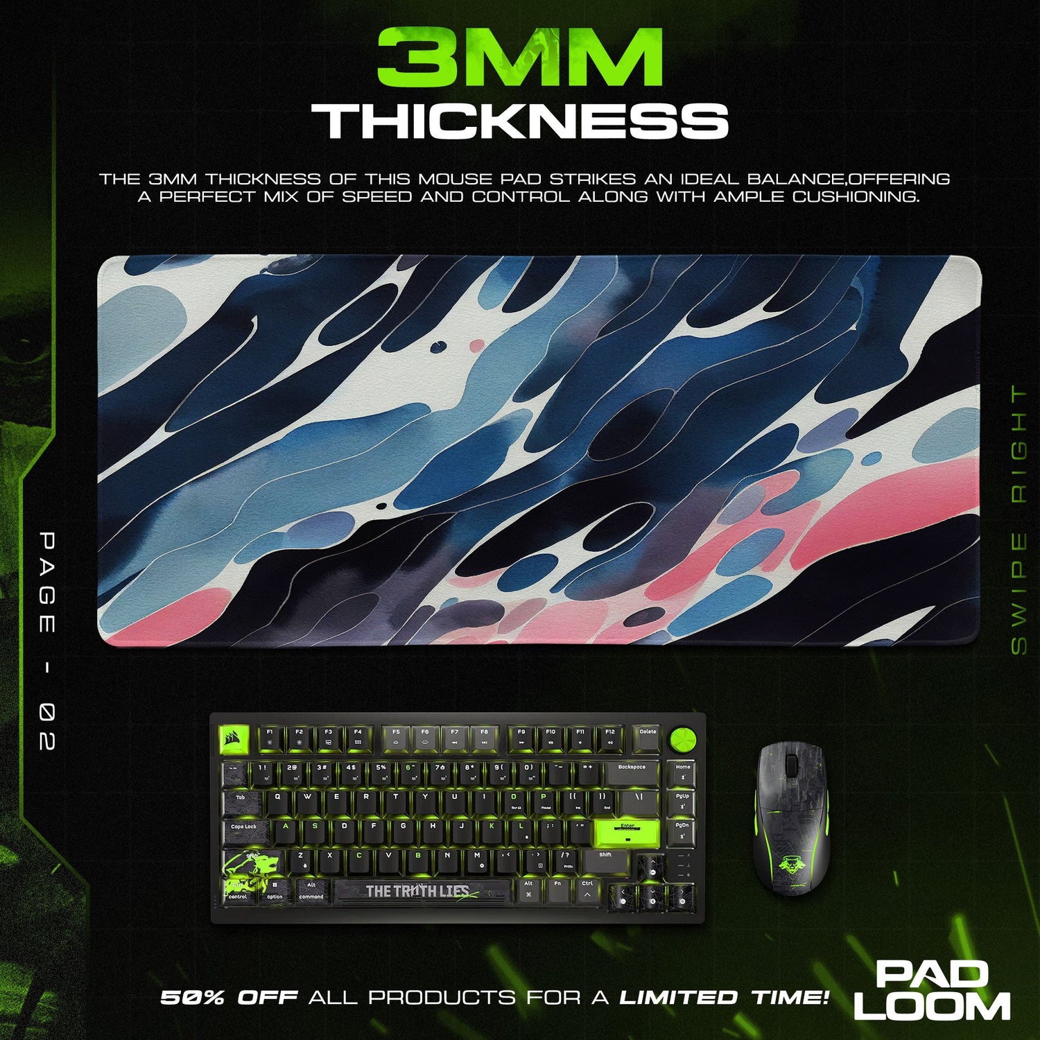 Abstract Fluid Waves Mouse Pad, Artistic Gamer Desk Mat Padloom