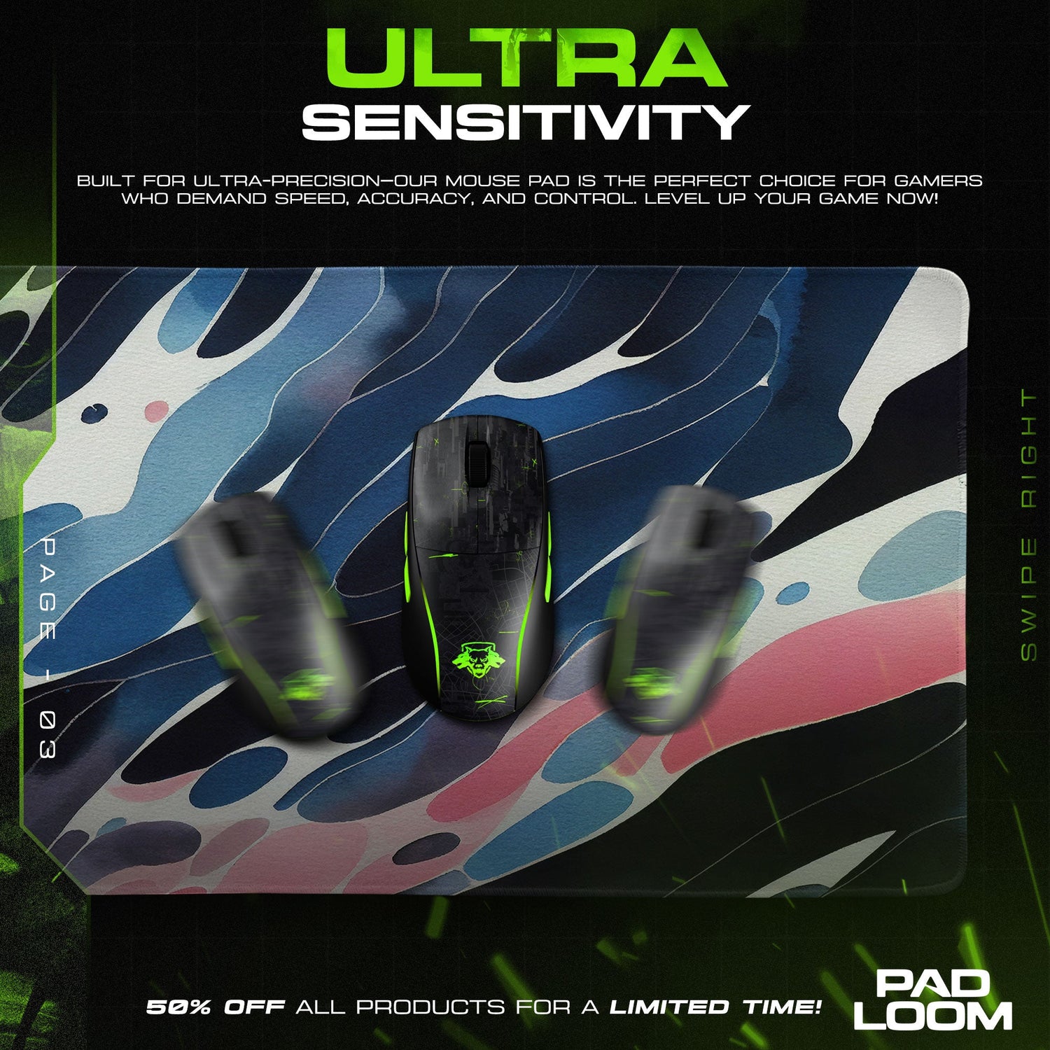 Abstract Fluid Waves Mouse Pad, Artistic Gamer Desk Mat Padloom