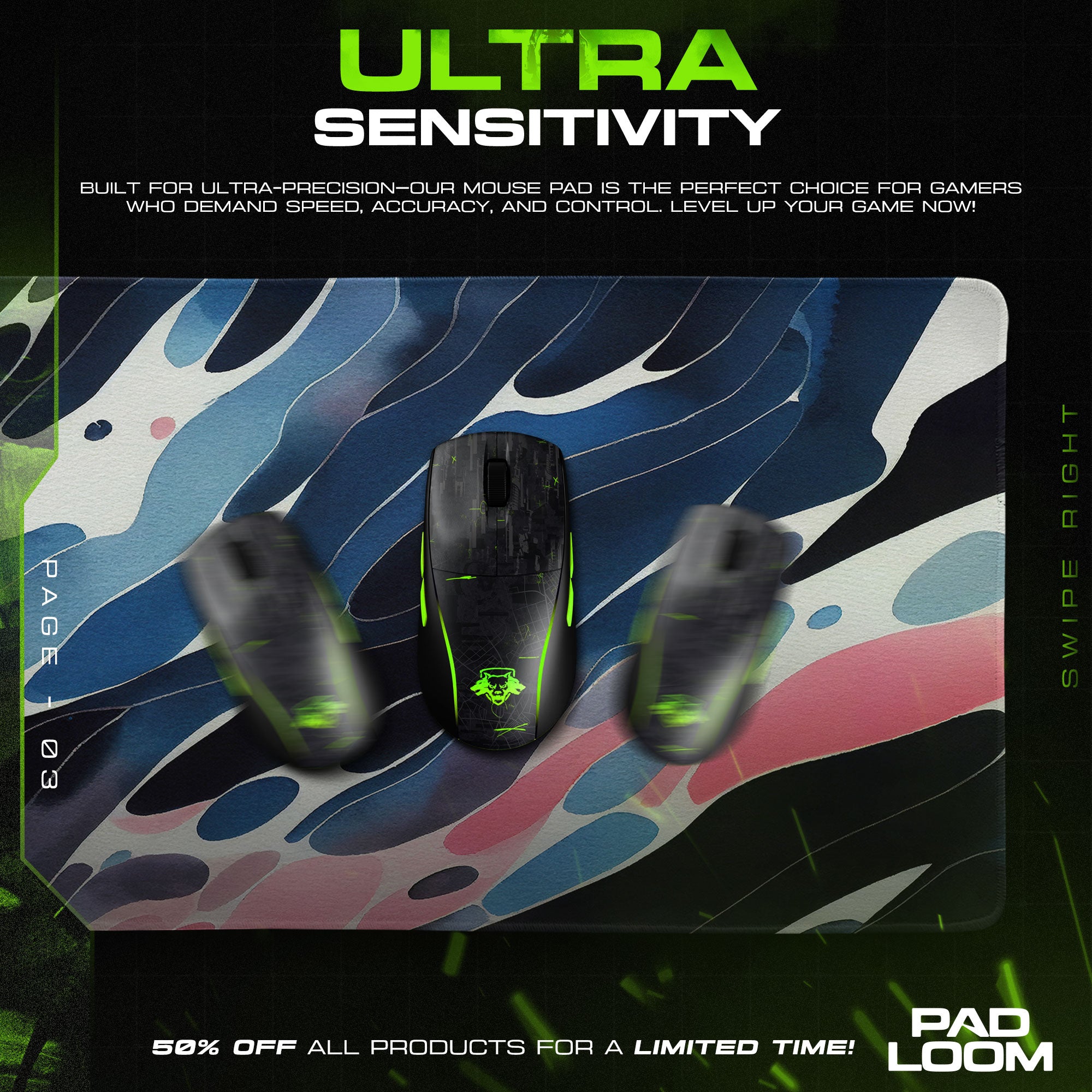 Abstract Fluid Waves Mouse Pad, Artistic Gamer Desk Mat