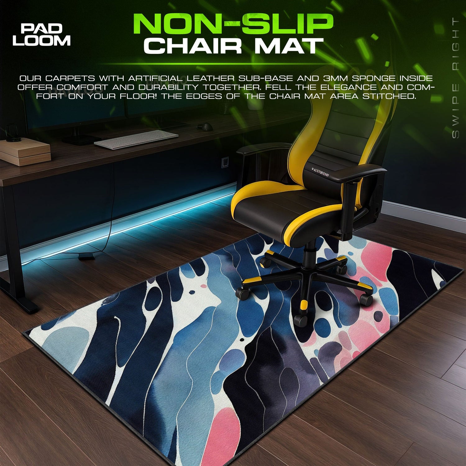 Abstract Fluid Waves Mouse Pad, Artistic Gamer Desk Mat Padloom