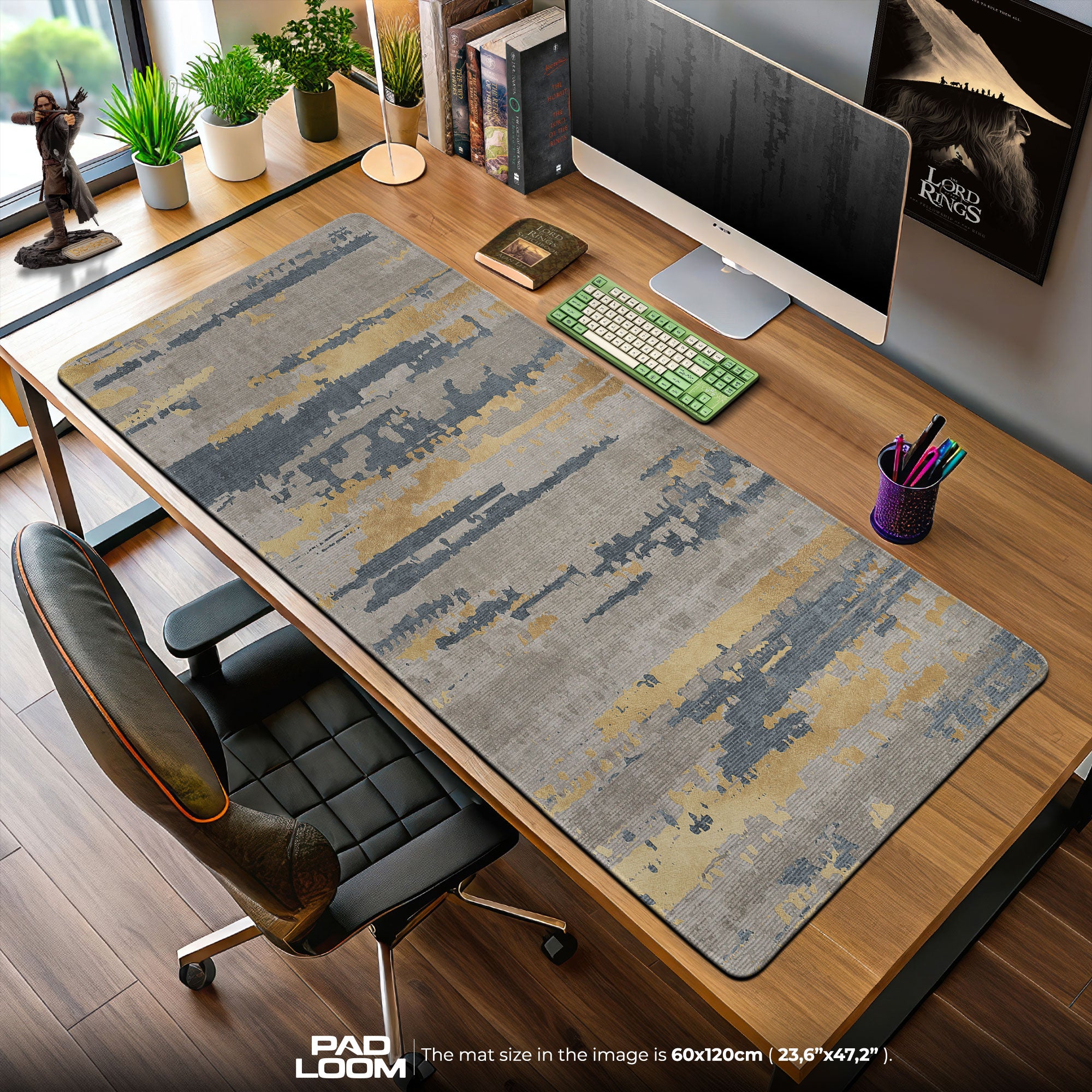 Abstract Grey Gold Mouse Pad, Modern Artistic Desk Mat