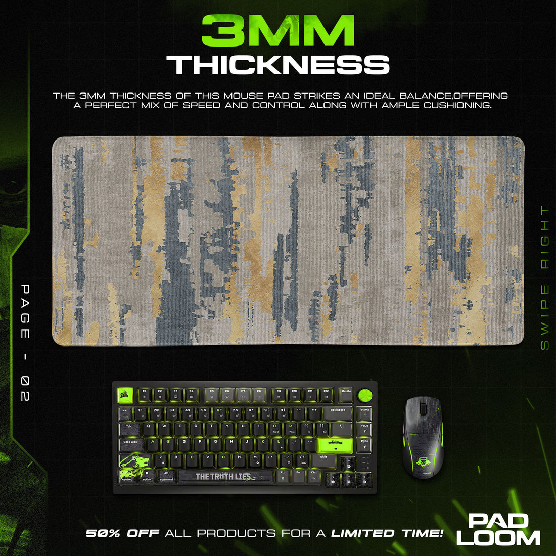 Abstract Grey Gold Mouse Pad, Modern Artistic Desk Mat