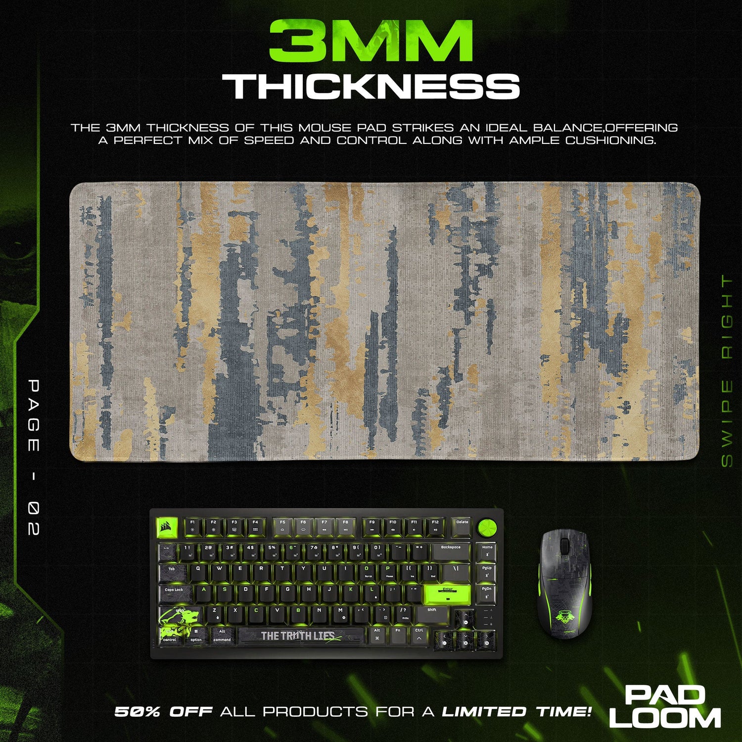 Abstract Grey Gold Mouse Pad, Modern Artistic Desk Mat Padloom