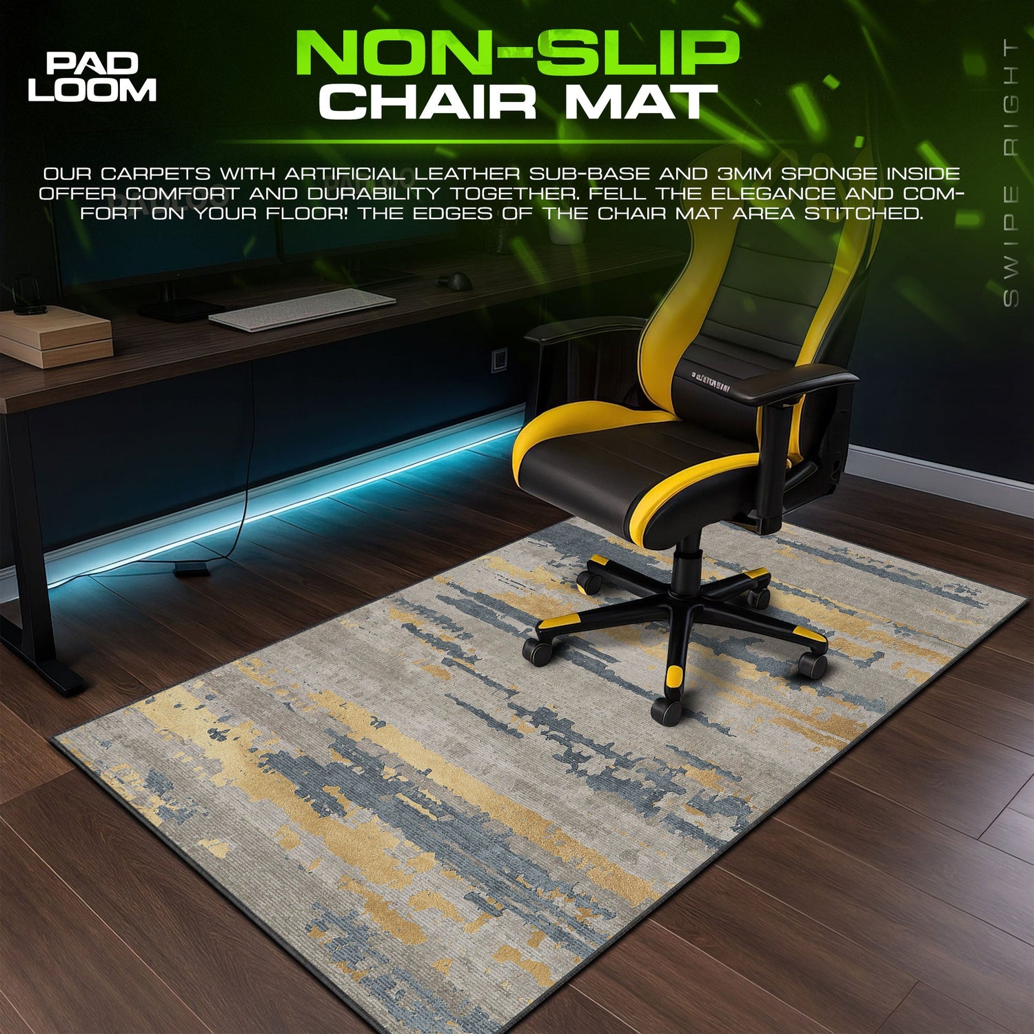 Abstract Grey Gold Mouse Pad, Modern Artistic Desk Mat Padloom