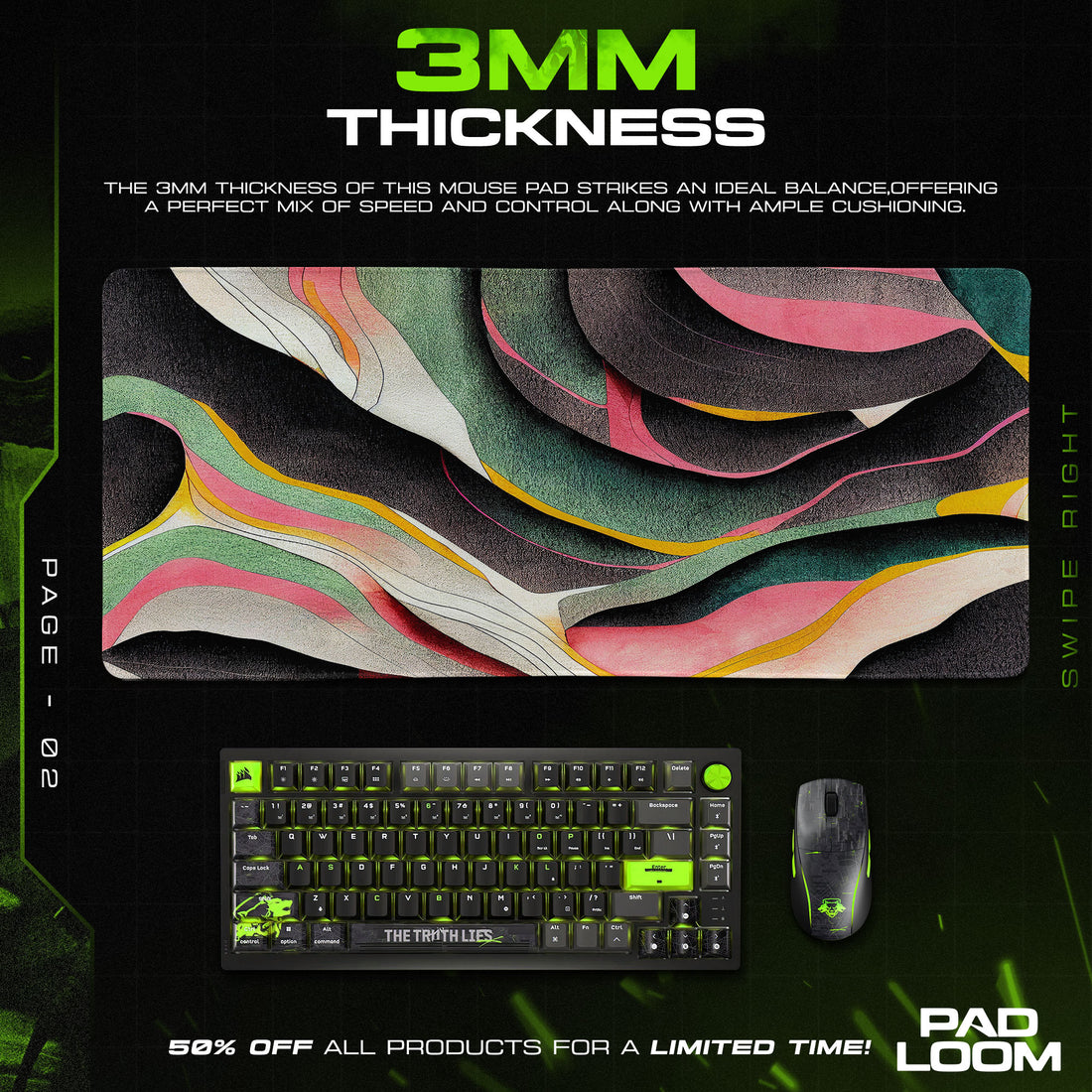 Abstract Layered Colors Mouse Pad, Artistic Gamer Desk Mat