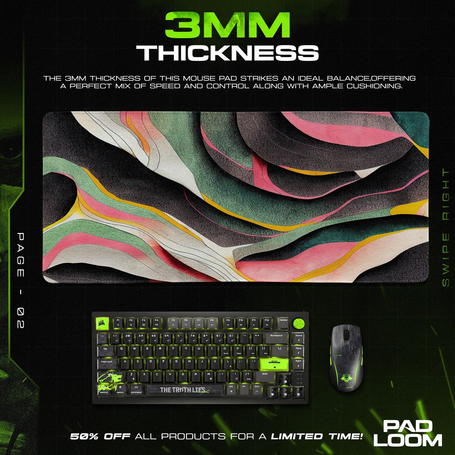 Abstract Layered Colors Mouse Pad, Artistic Gamer Desk Mat Padloom
