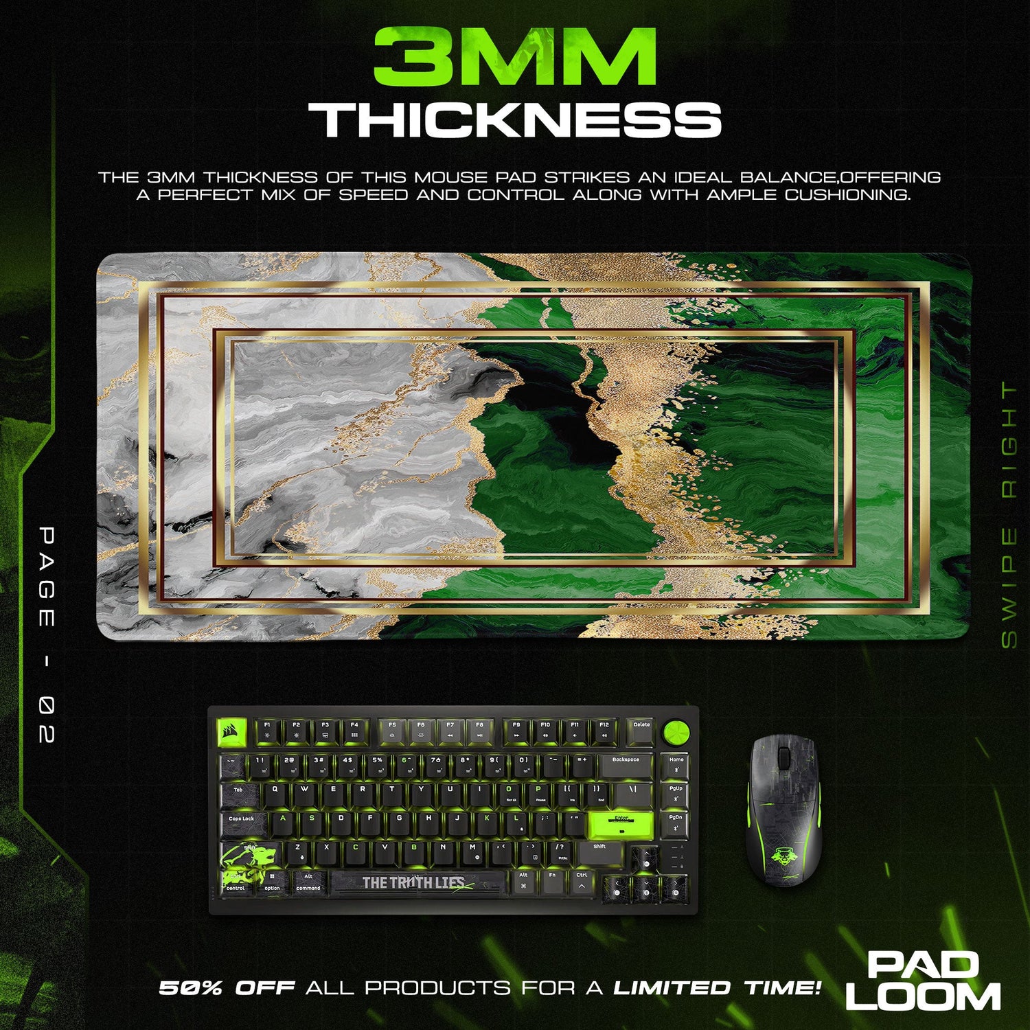 Abstract Marble Emerald Mouse Pad, Artistic Gamer Desk Mat Padloom