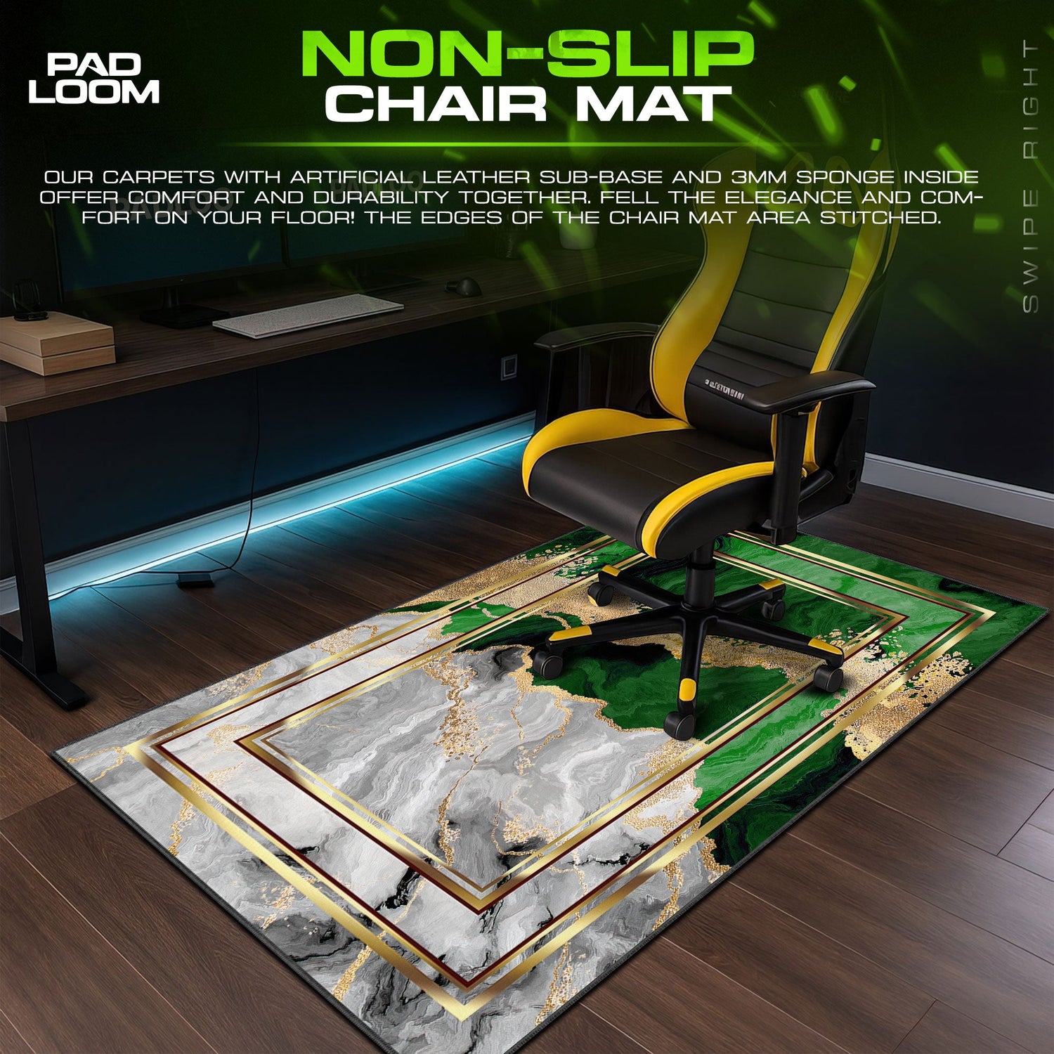 Abstract Marble Emerald Mouse Pad, Artistic Gamer Desk Mat Padloom