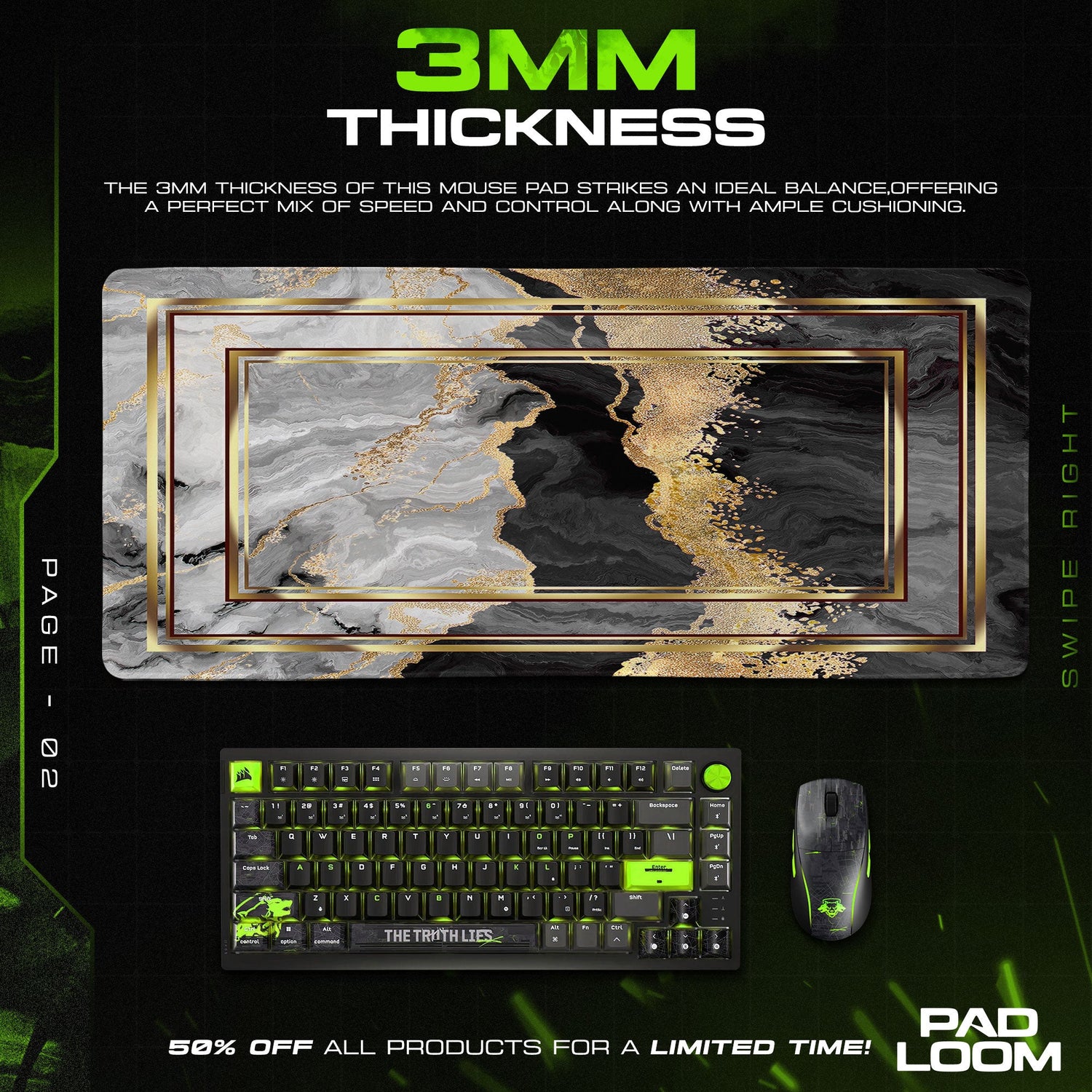 Abstract Marble Gold Mouse Pad, Artistic Gamer Desk Mat Padloom
