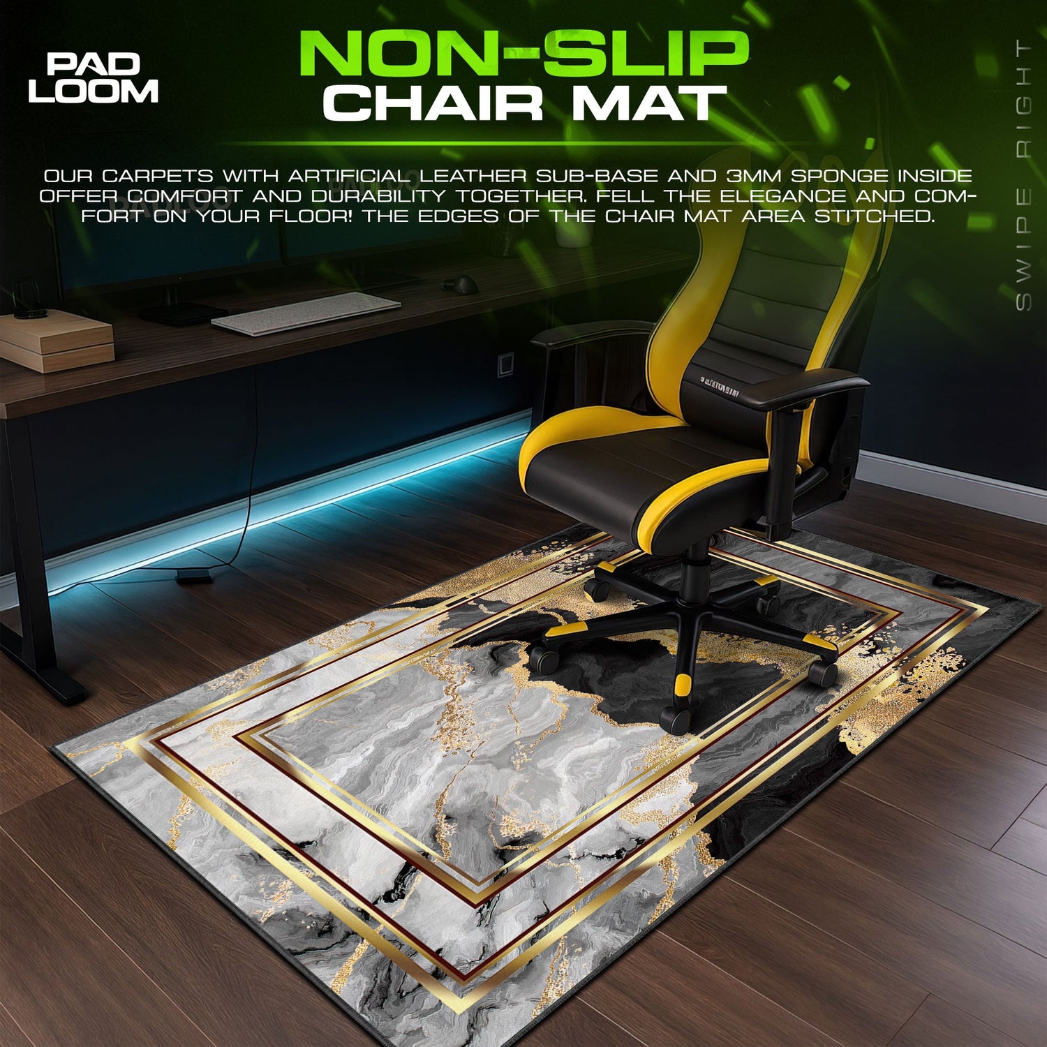 Abstract Marble Gold Mouse Pad, Artistic Gamer Desk Mat Padloom