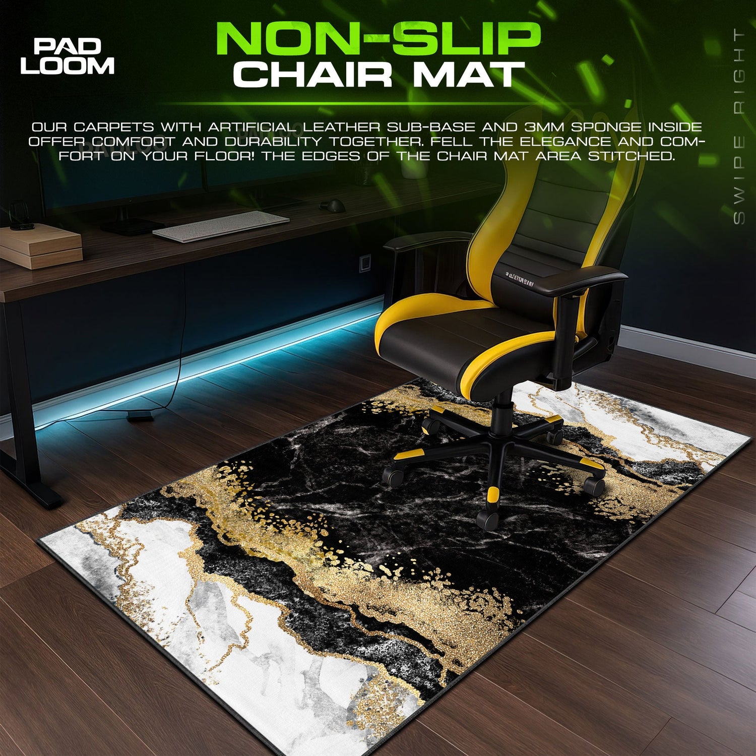 Abstract Marble Noir Mouse Pad, Artistic Gamer Desk Mat Padloom