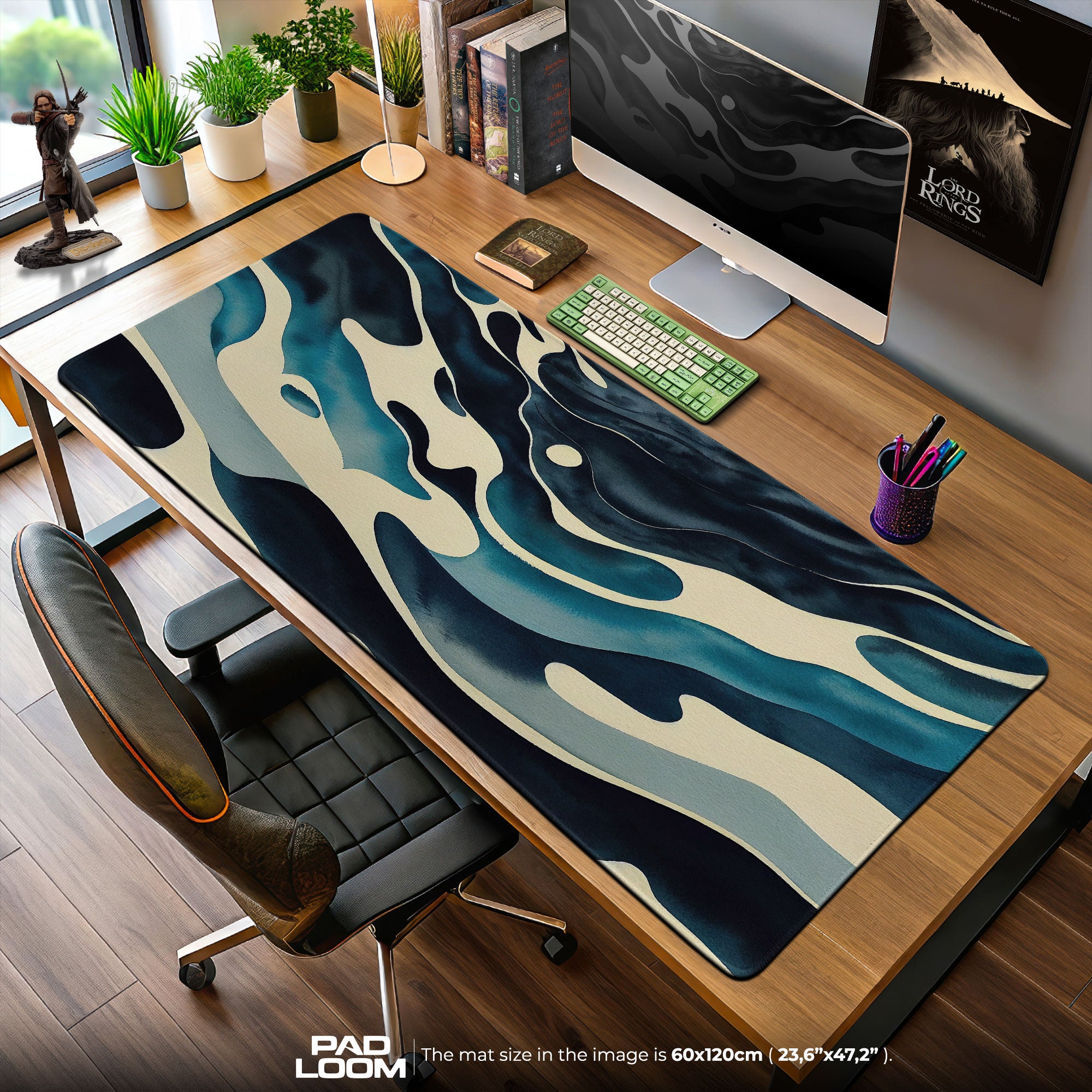 Abstract Ocean Waves Mouse Pad, Artistic Gamer Desk Mat