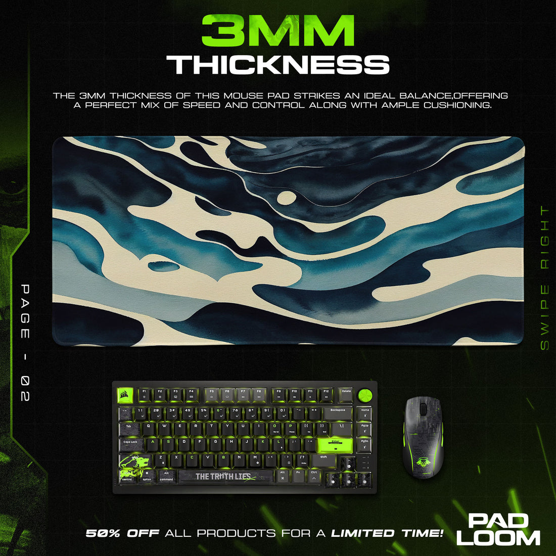 Abstract Ocean Waves Mouse Pad, Artistic Gamer Desk Mat