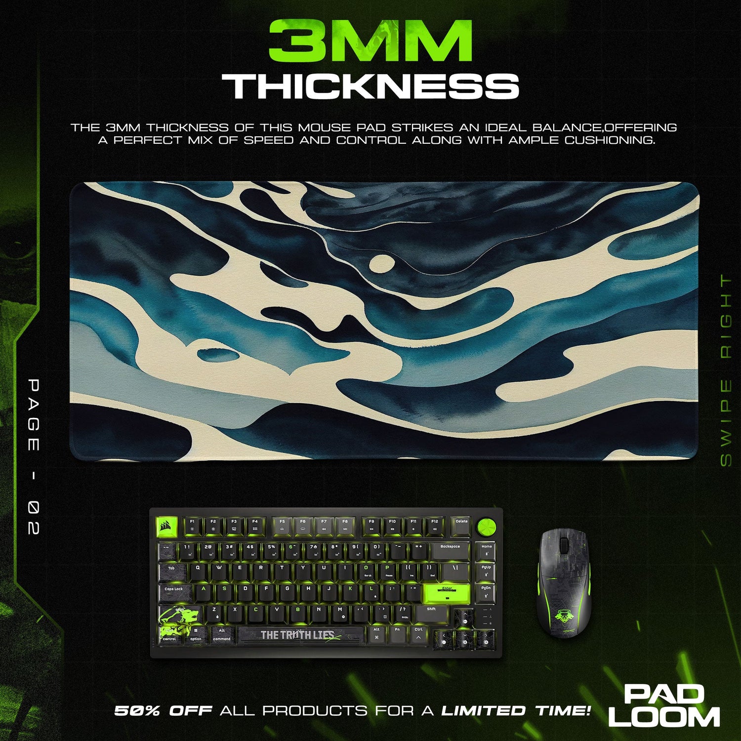 Abstract Ocean Waves Mouse Pad, Artistic Gamer Desk Mat Padloom