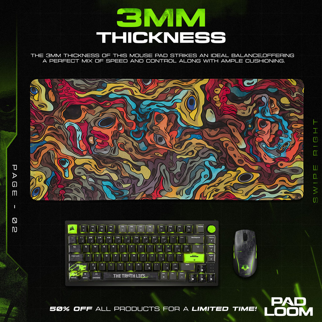 Abstract Swirl Layers Mouse Pad, Artistic Gamer Desk Mat