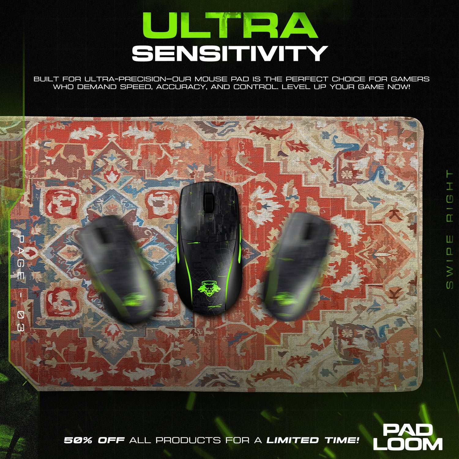 Abstract Tribal Design Mouse Pad, Vintage Style Gaming Desk Mat Padloom