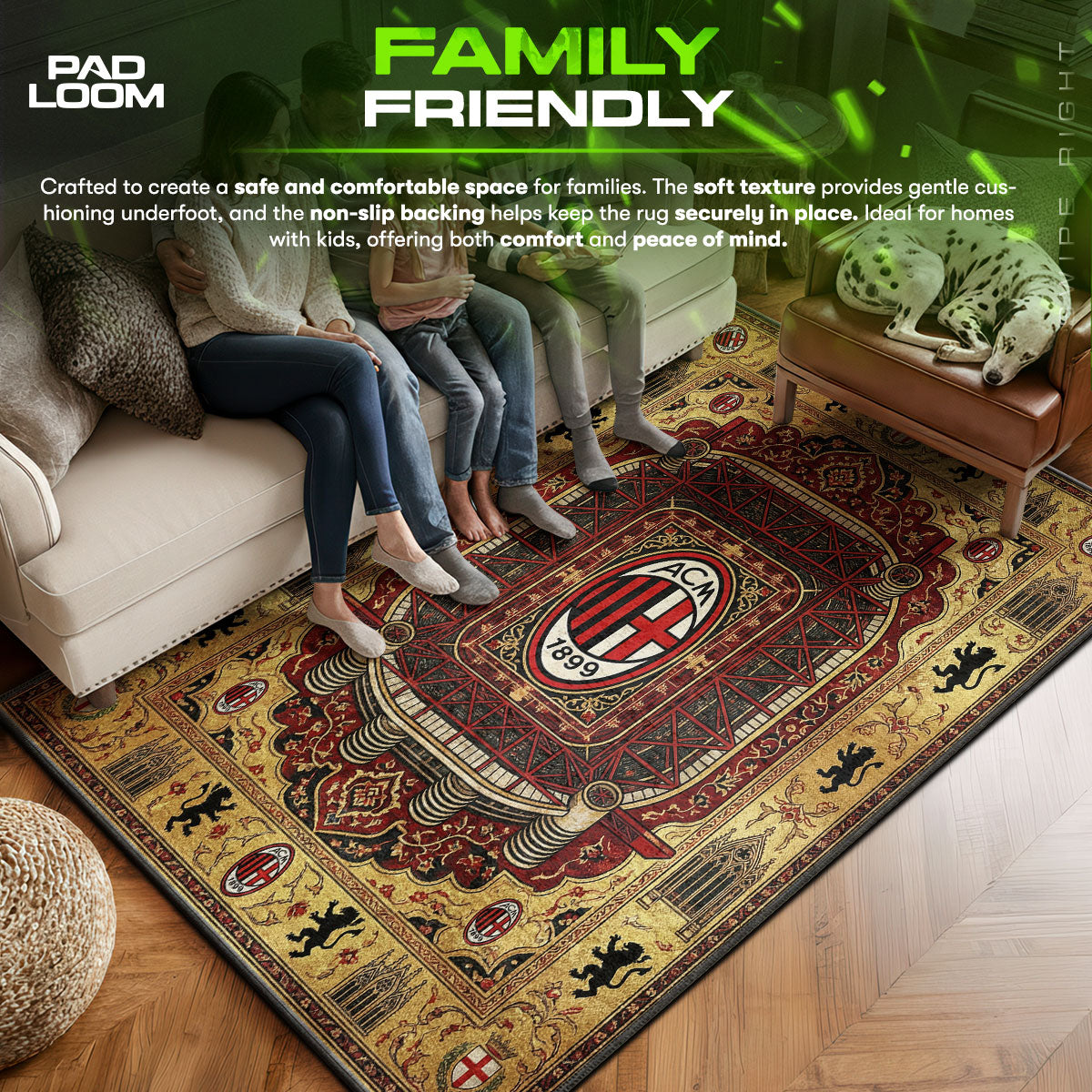 AC area rug showing full home decor artwork