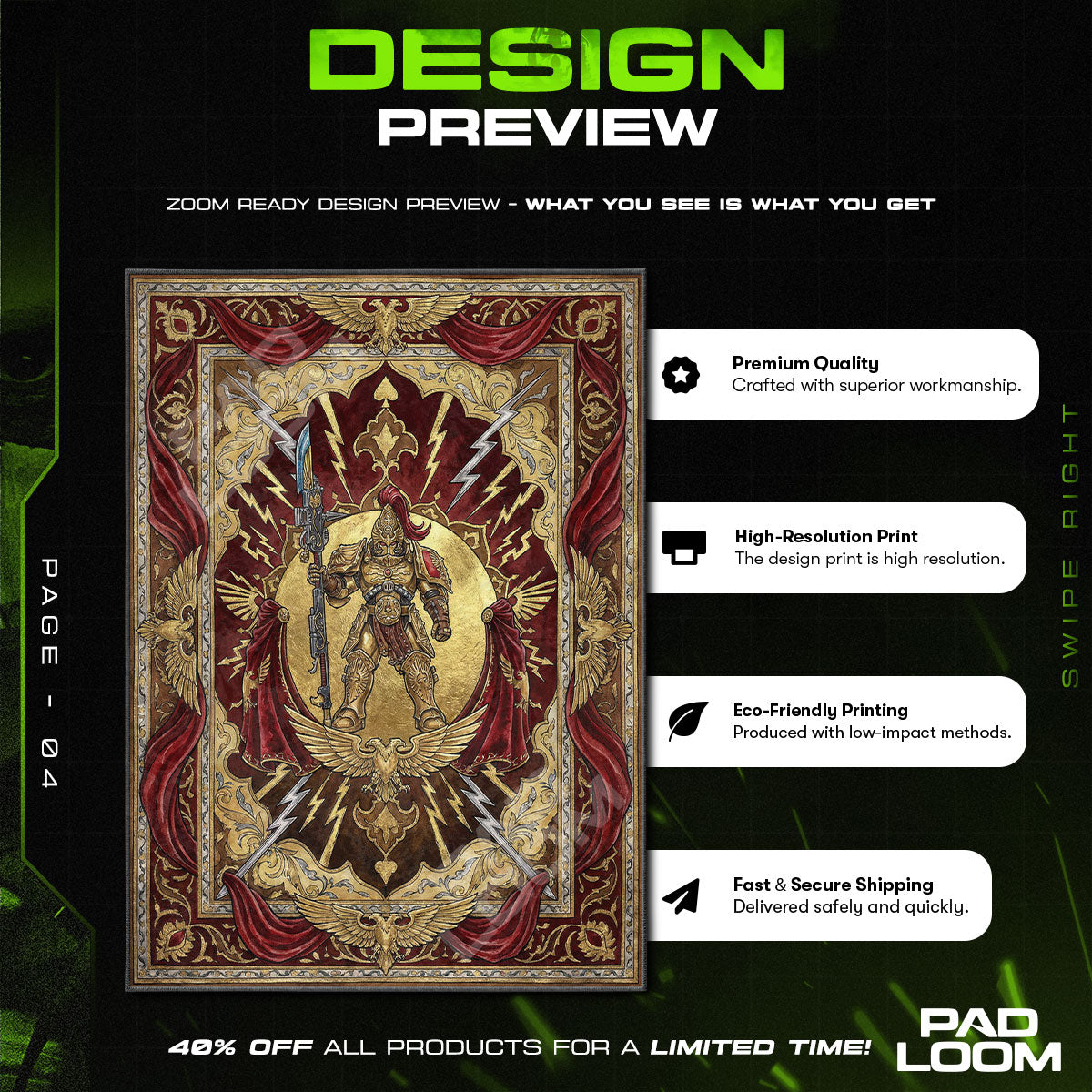 Adeptus Custodes Golden Guard Rug - Warhammer 40k Chair Mat