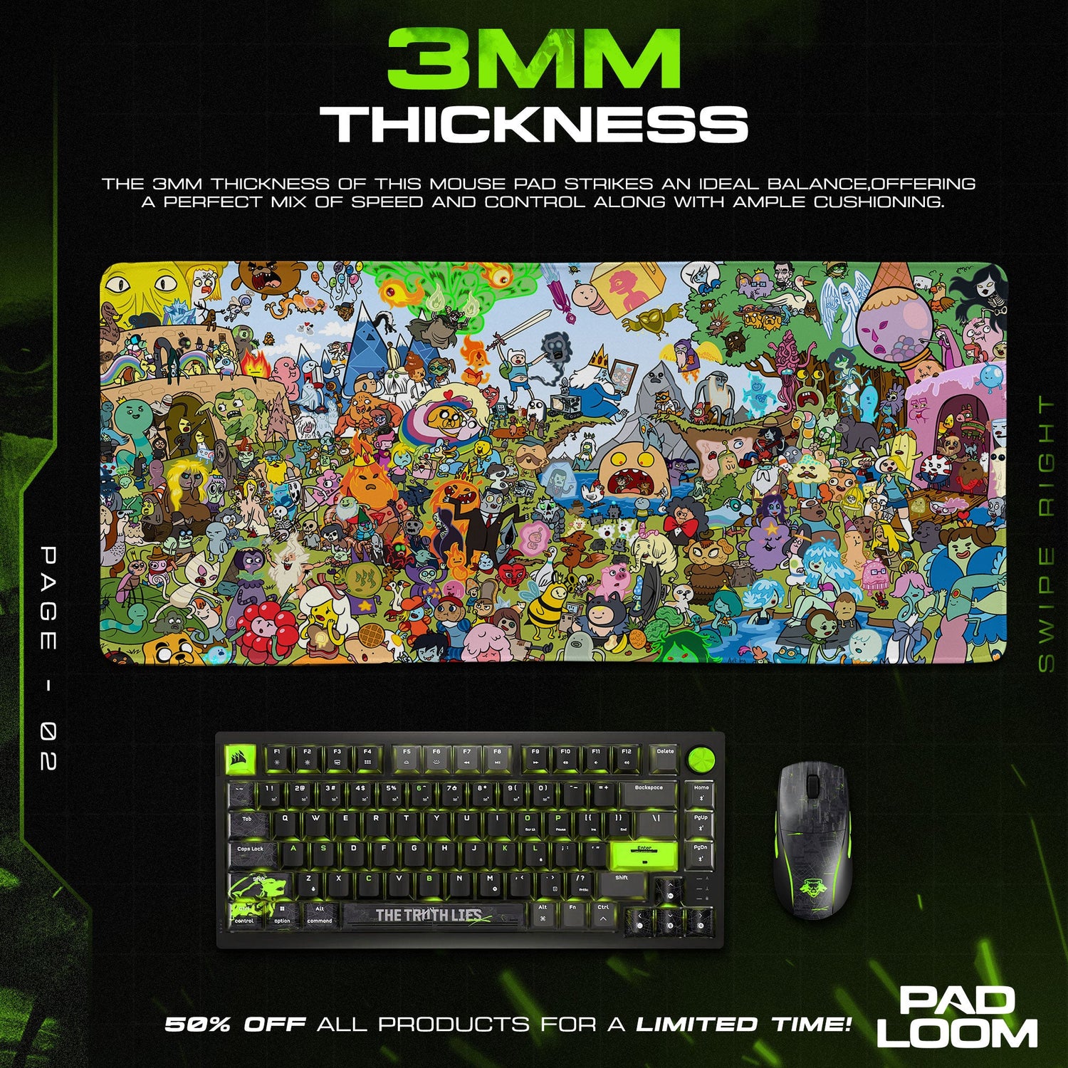 Adventure Time Characters Mouse Pad, Cartoon Gaming Desk Mat Padloom