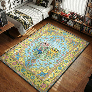 Adventure Time Finn and Jake psychedelic melting blue yellow hypebeast area rug