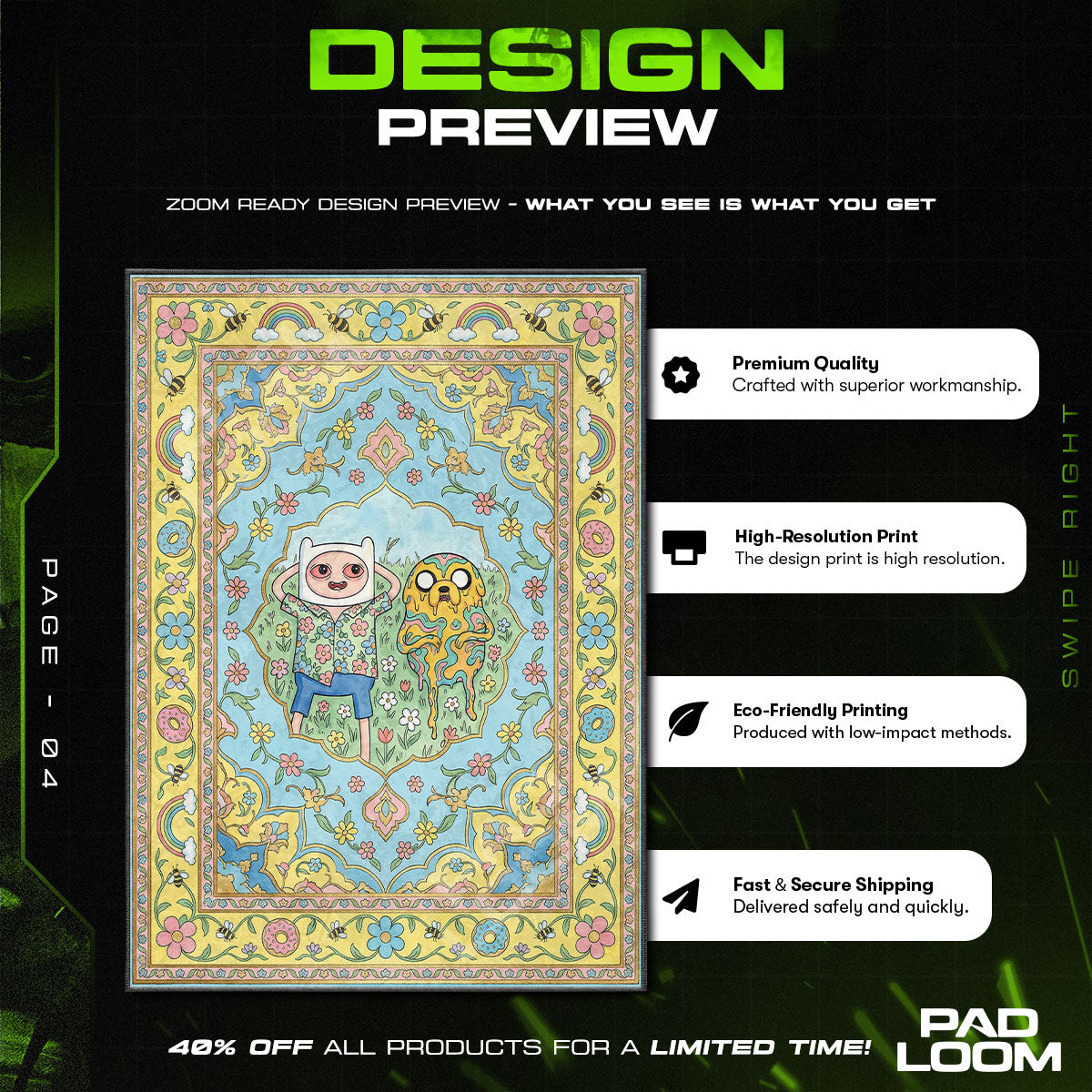 Floor character design printed on rug