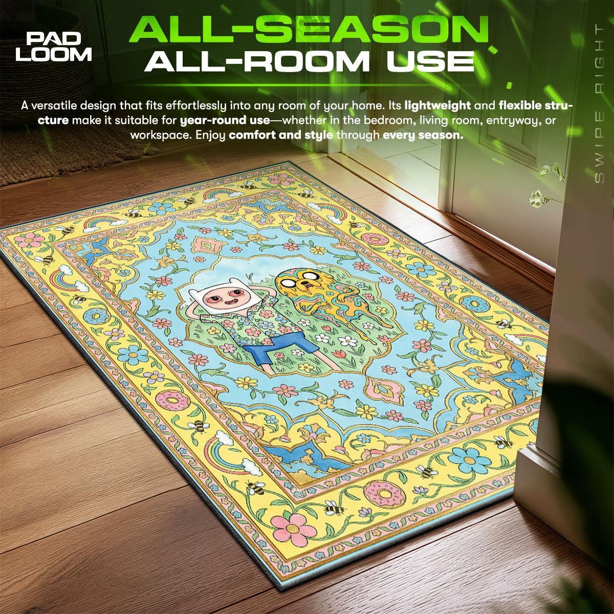 Adventure Time Finn Jake Melted Trippy Floor fan rug — premium quality print