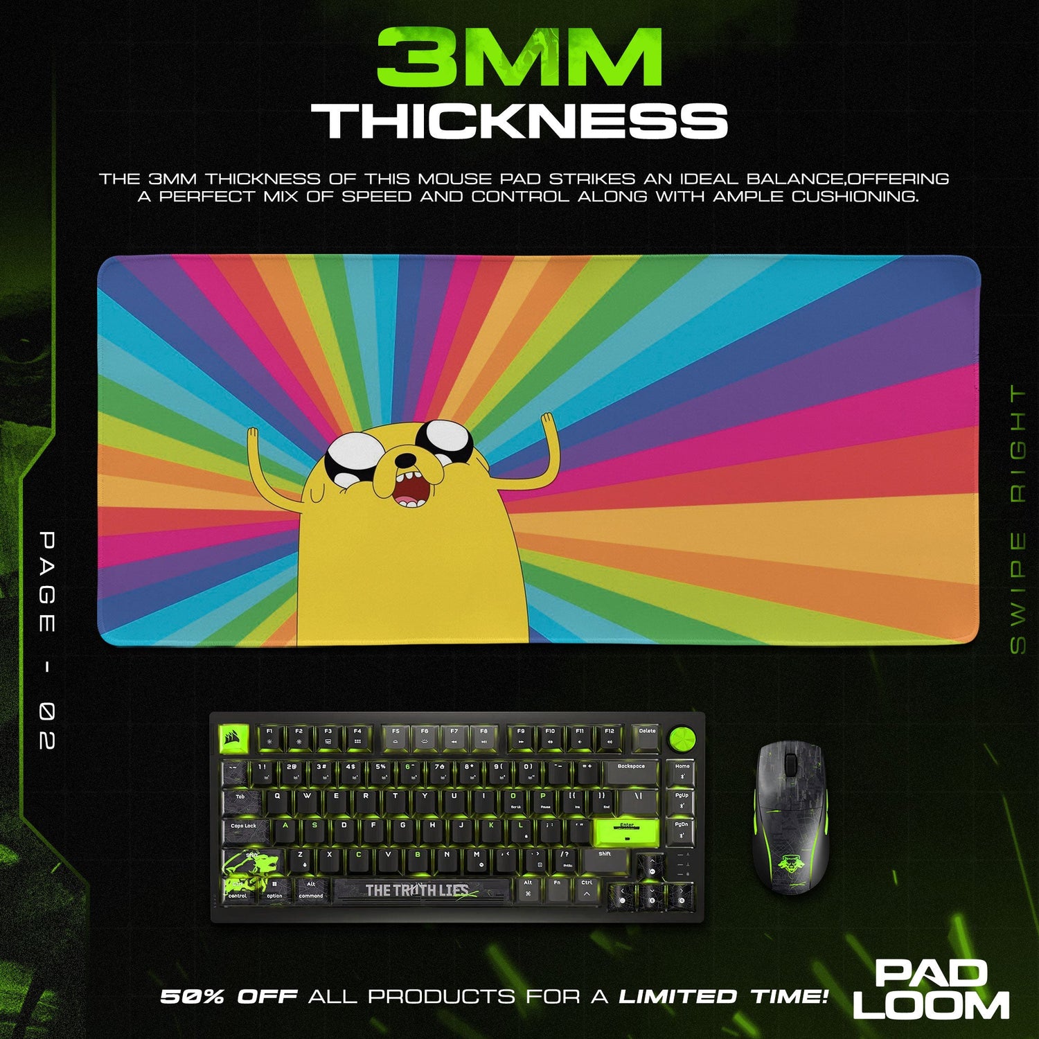 Adventure Time Jake Rainbow Mouse Pad, Cartoon Gaming Desk Mat Padloom
