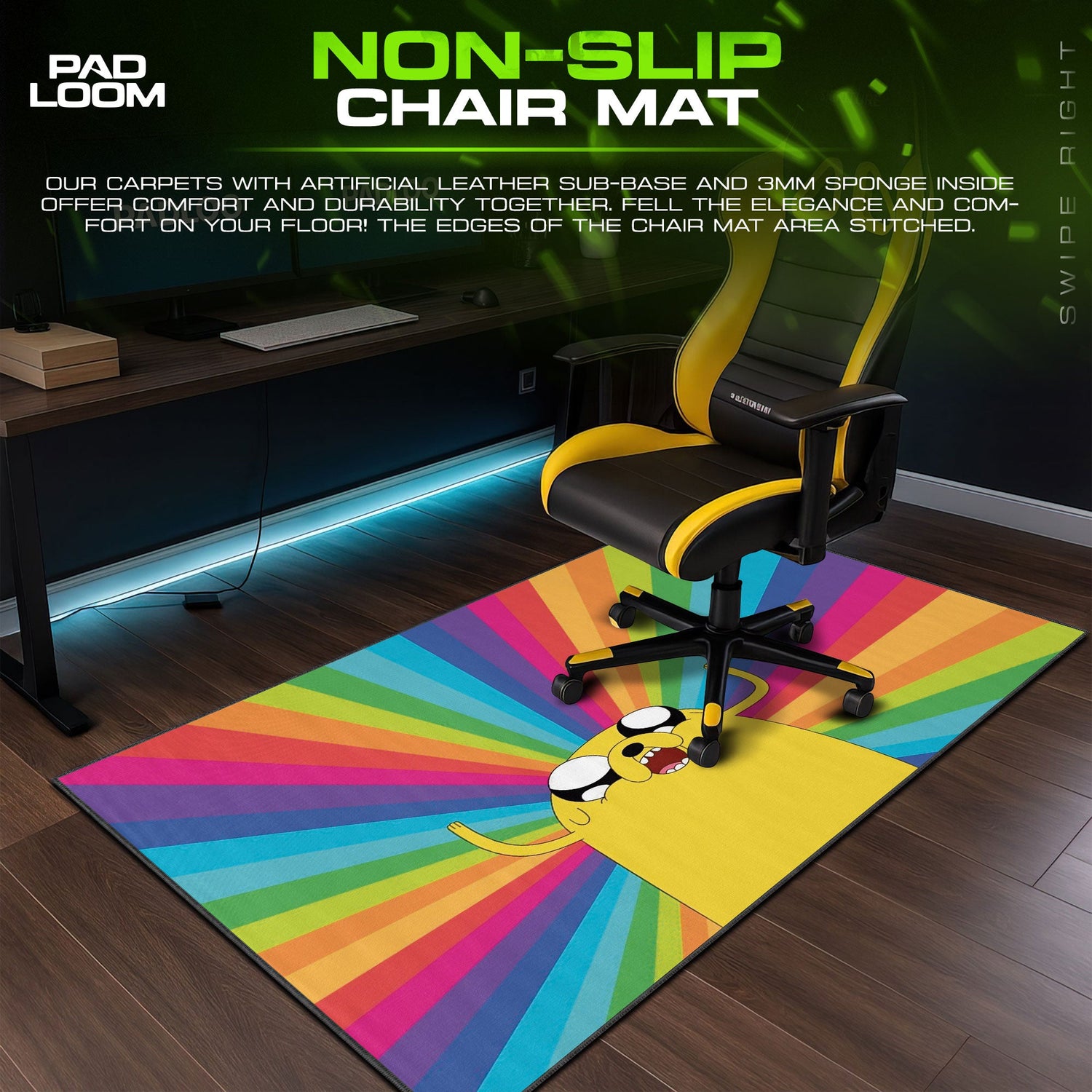 Adventure Time Jake Rainbow Mouse Pad, Cartoon Gaming Desk Mat Padloom