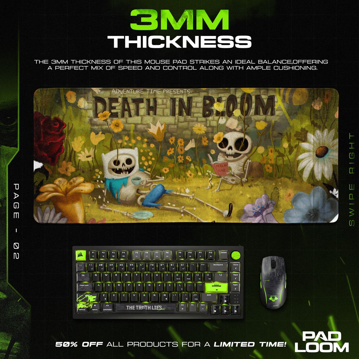 Adventure Time Mouse Pad – Death in Bloom Floral Design Padloom