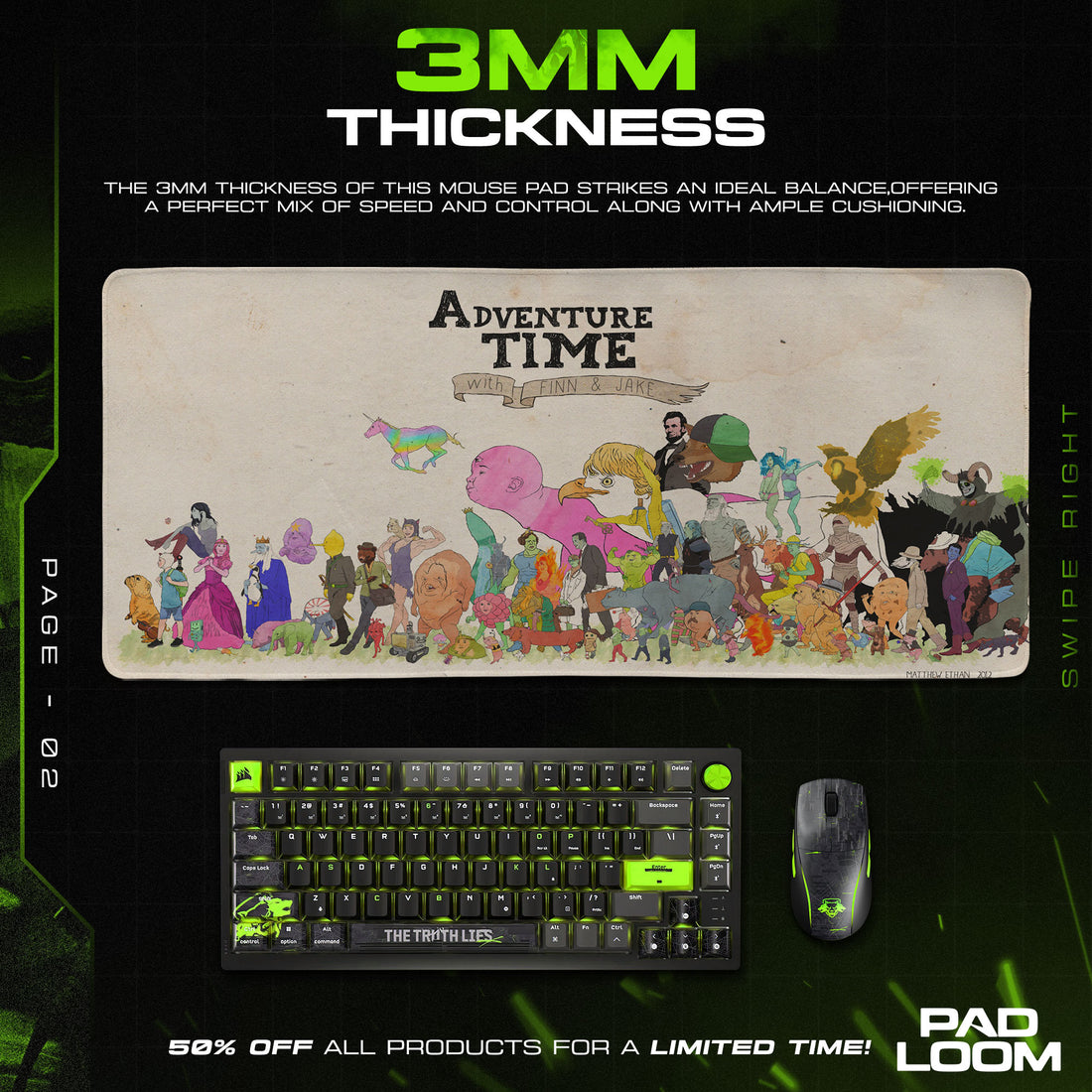 Adventure Time Mouse Pad, Finn & Jake with Full Character Cast Desk Mat