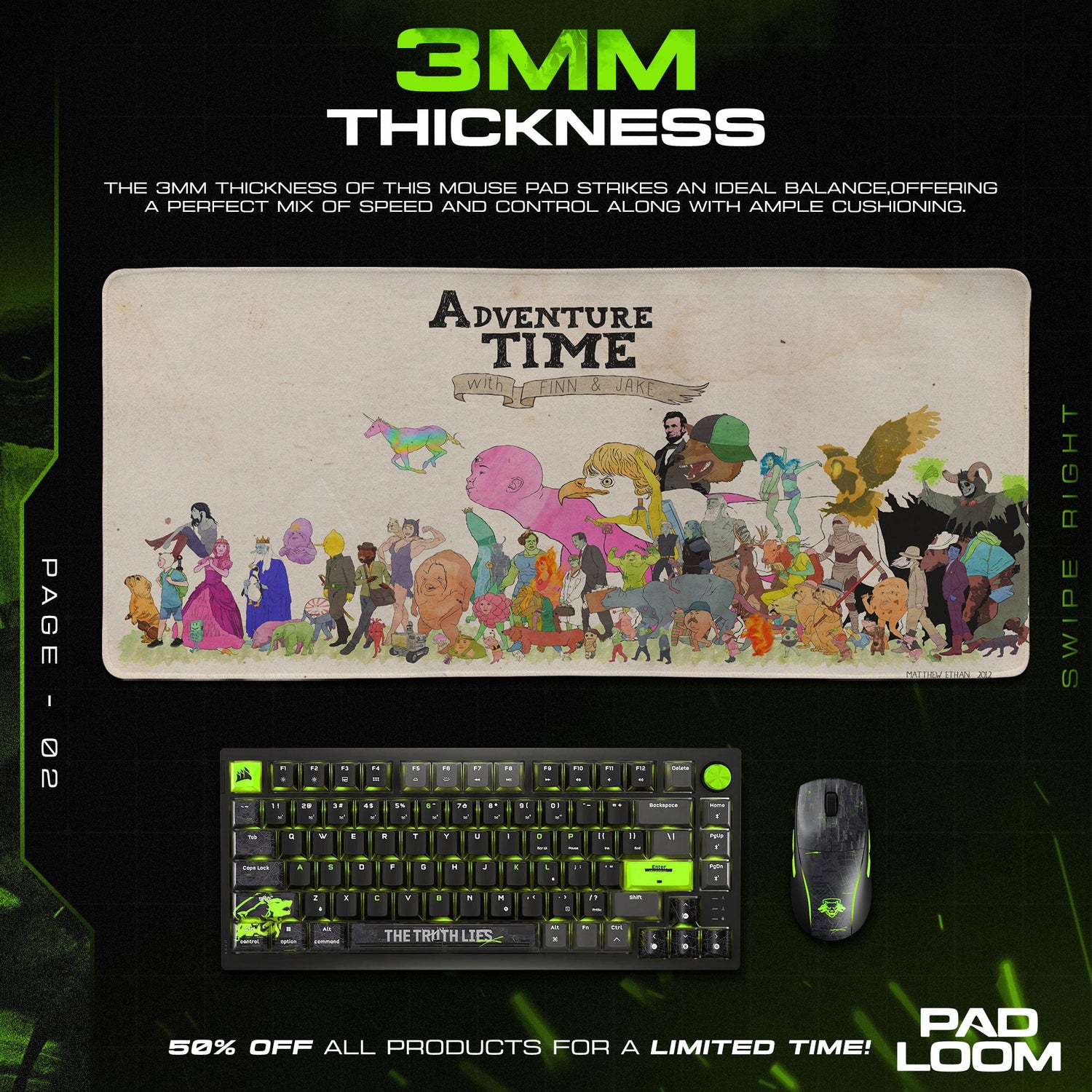 Adventure Time Mouse Pad, Finn & Jake with Full Character Cast Desk Mat Padloom