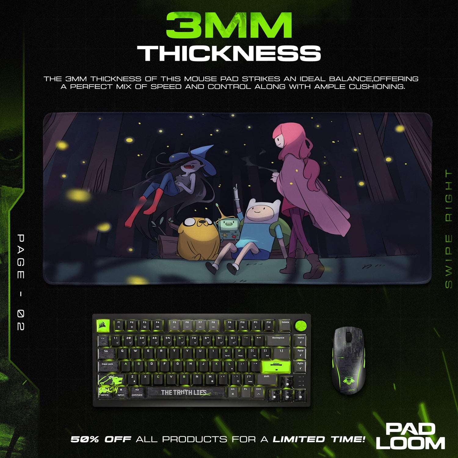 Adventure Time Mouse Pad, Finn Jake BMO & Marceline Forest Night Desk Mat Padloom