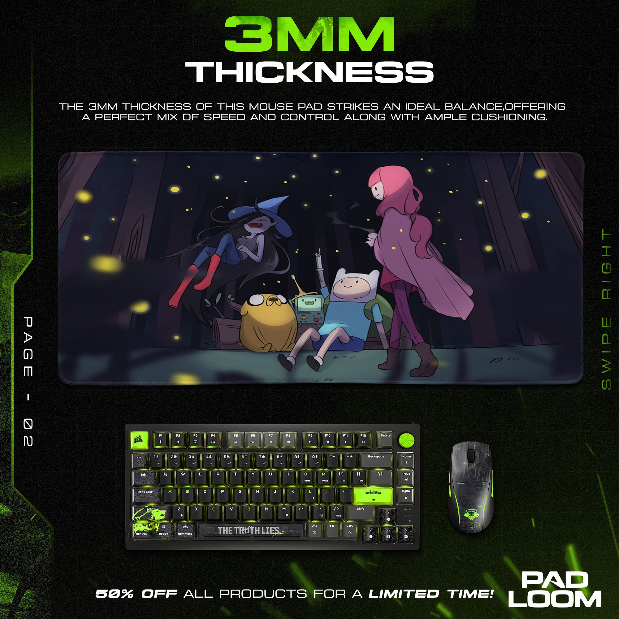 Adventure Time Mouse Pad, Finn Jake BMO & Marceline Forest Night Desk Mat