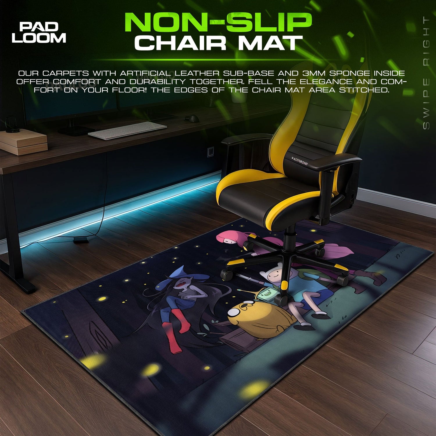 Adventure Time Mouse Pad, Finn Jake BMO & Marceline Forest Night Desk Mat Padloom