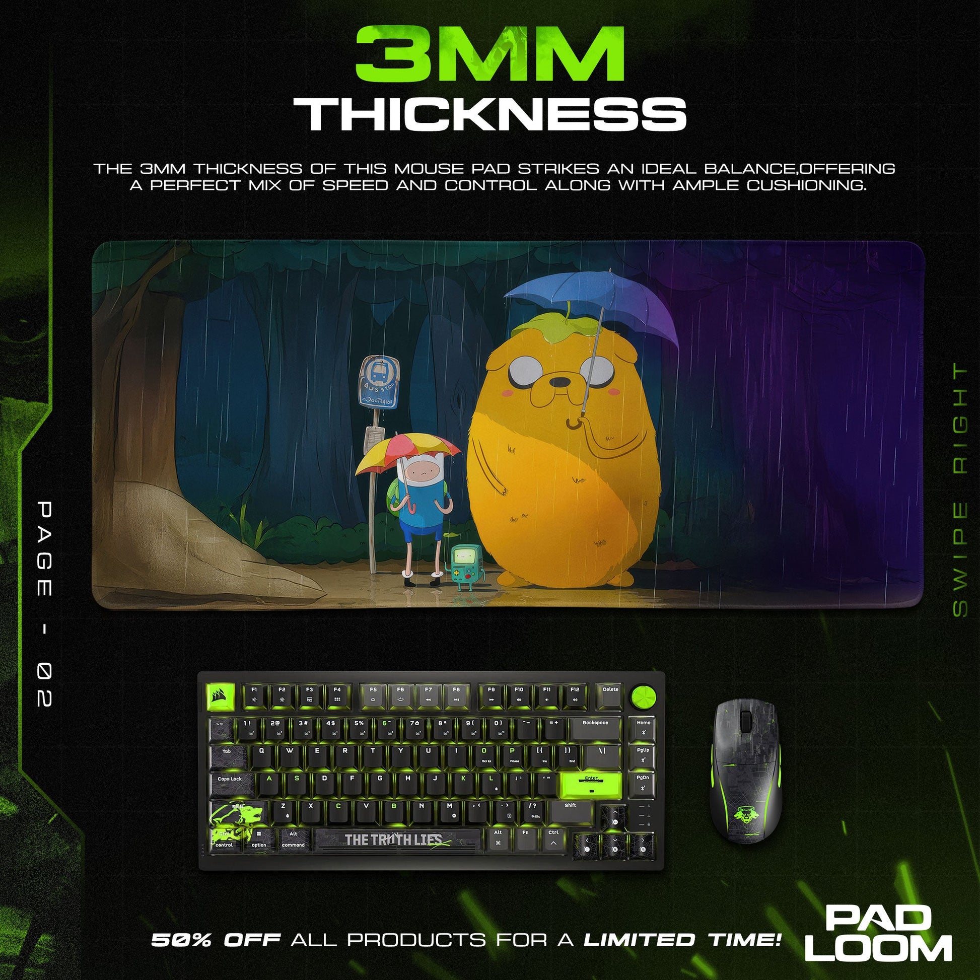 Adventure Time Mouse Pad - Rainy Night Desk Mat Padloom