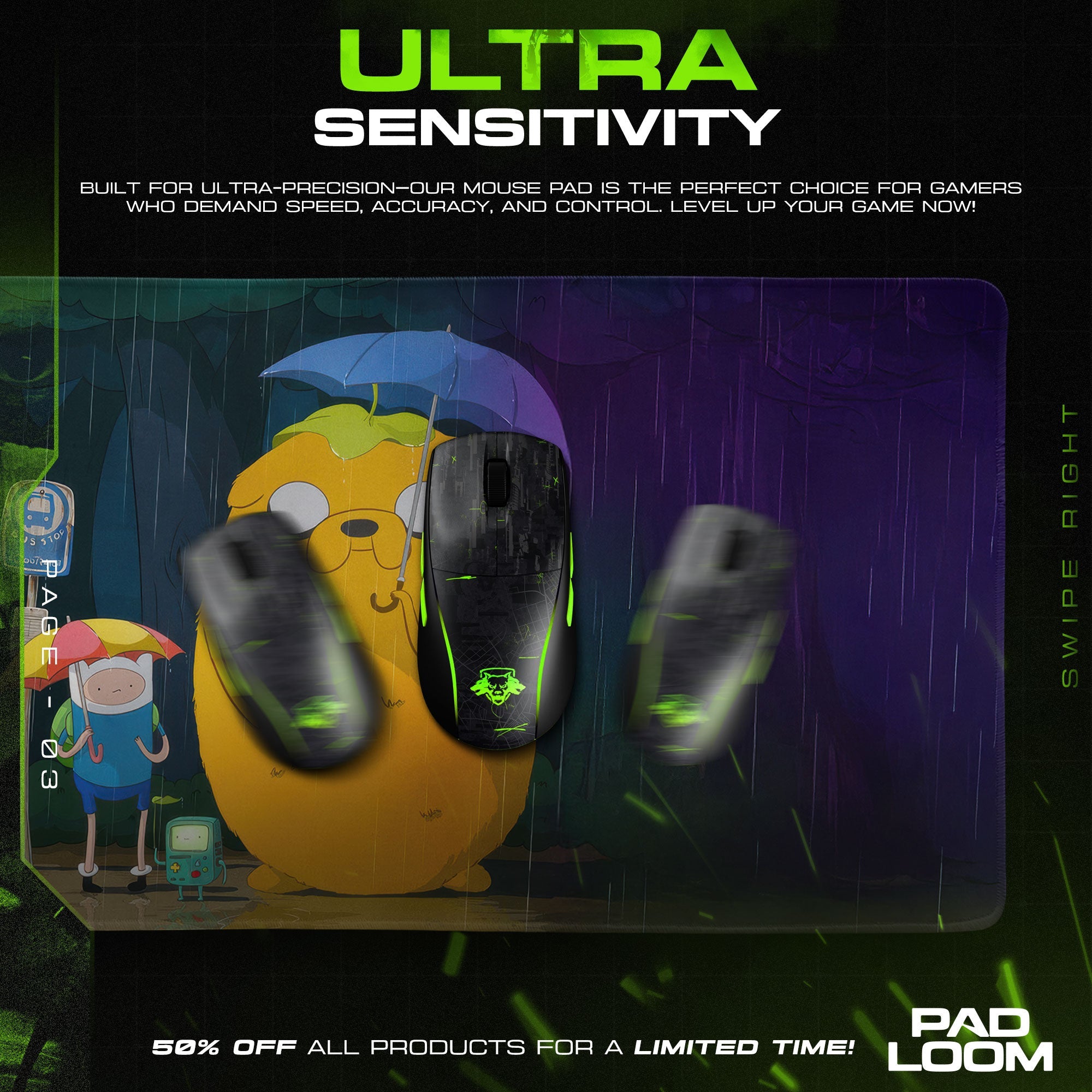 Adventure Time Mouse Pad - Rainy Night Desk Mat Padloom