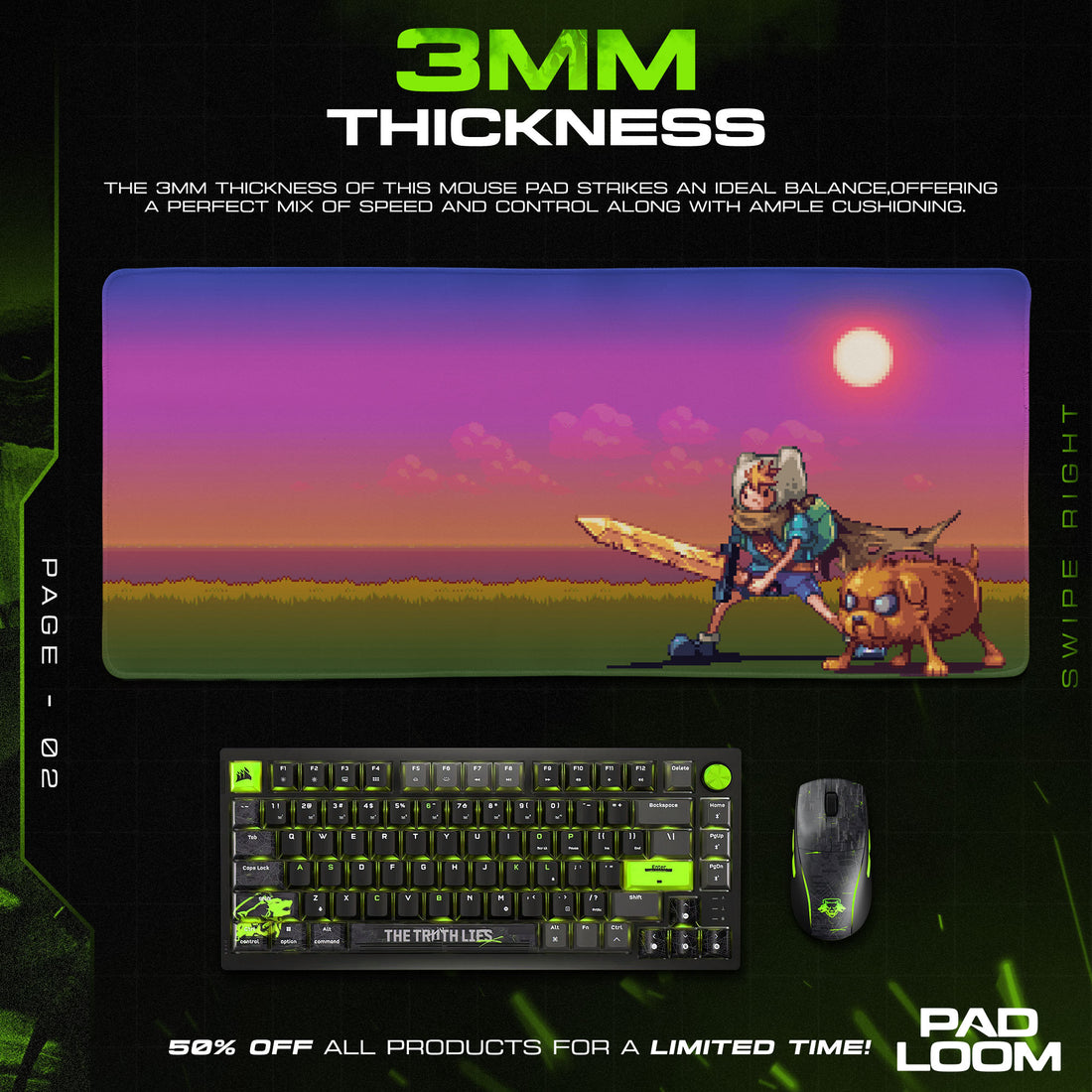 Adventure Time – Pixel Sunset Mouse Pad, Cartoon Gaming Desk Mat